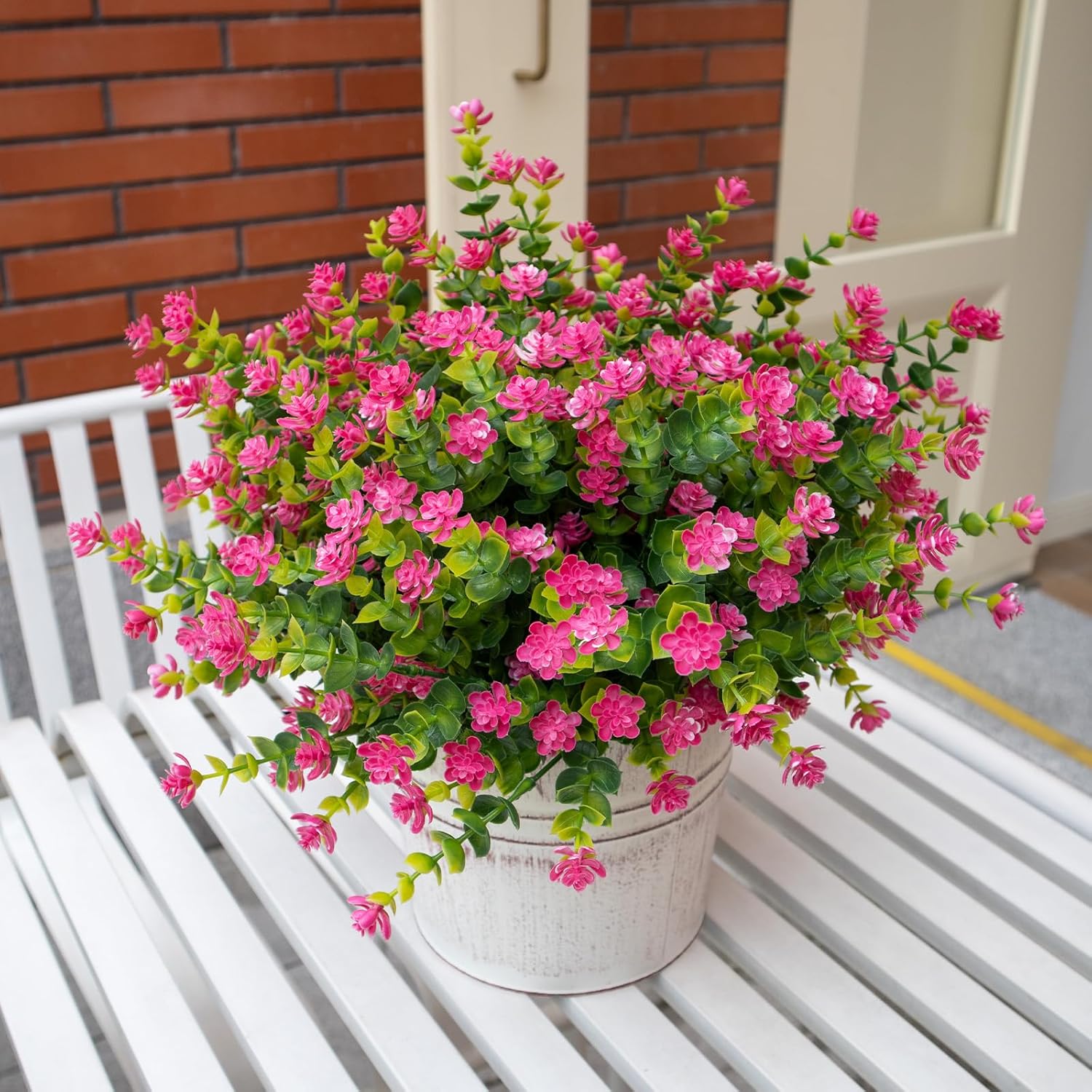 Artificial Flowers for Outdoors, 12 Bundles UV Resistant Artificial Outdoor Flowers, Not-Fading Plastic Fake Flowers for Outdoor Planters for Home Garden Porch Yard Decor, Pink