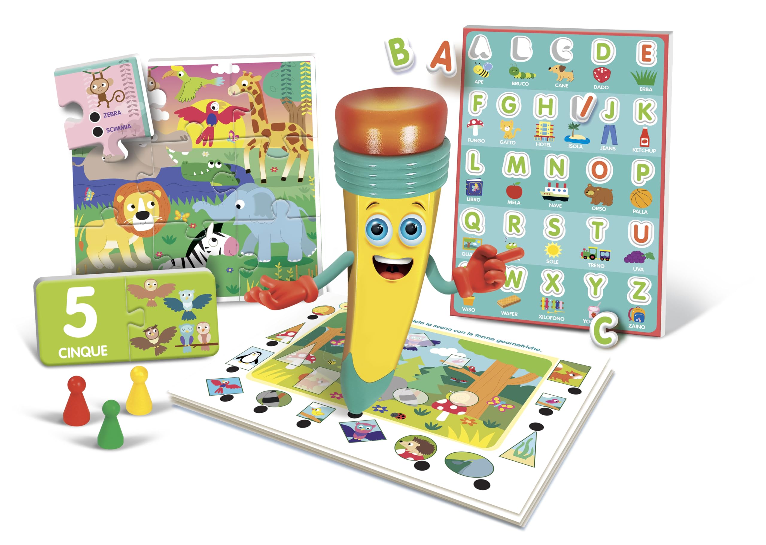 Clementoni Sapientino - La Penna Parlante 60 Giochi, Gioco Educativo con Puzzle e Schede Illustrate per Imparare Alfabeto, Numeri e Logica, Made in Italy, Lingua Italiana, Bambini 3-5 Anni, 16494