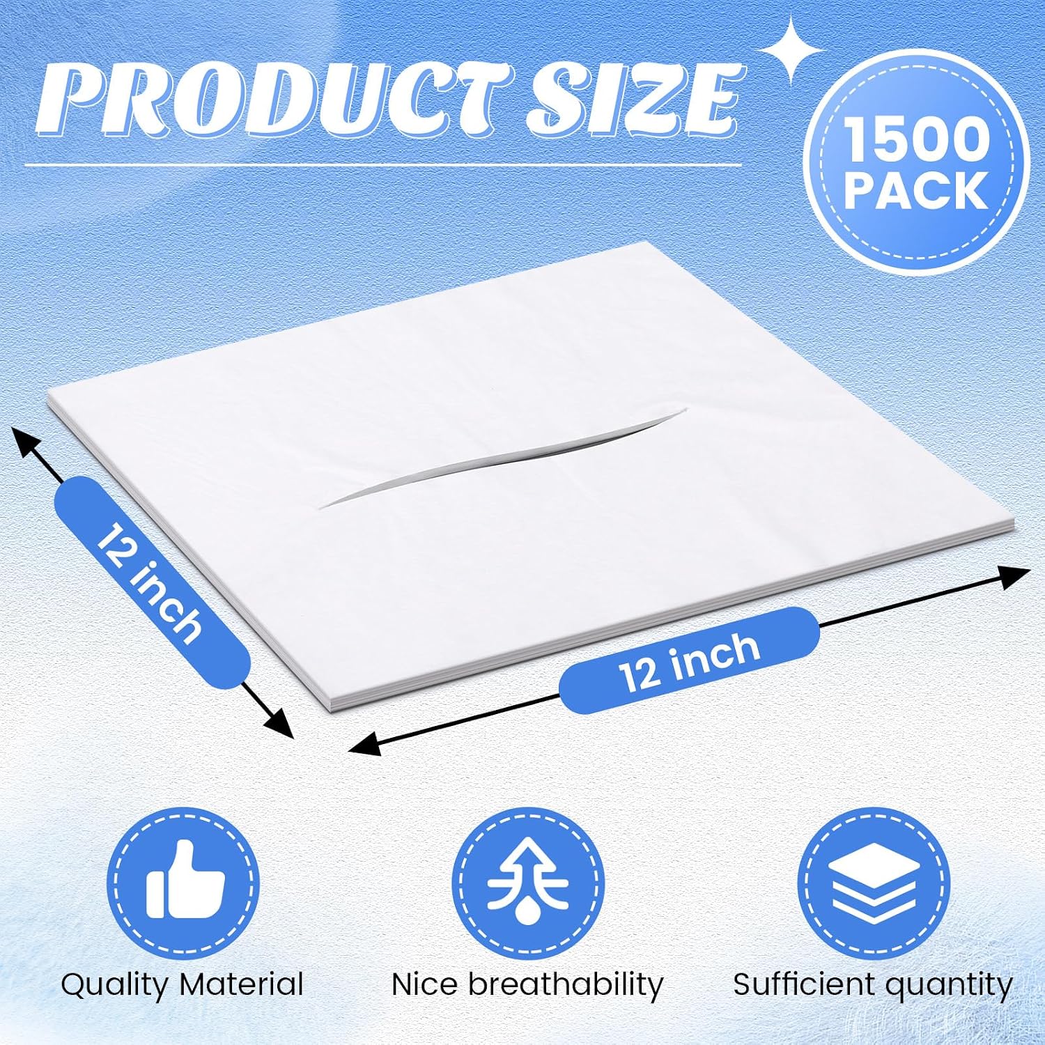 Hahafelt 1500 Per Box Headrest Paper Tissue Sheets with Slit 12" x 12" Disposable Square Chiropractic Face Exam Paper Sheets for Massage Exam Table