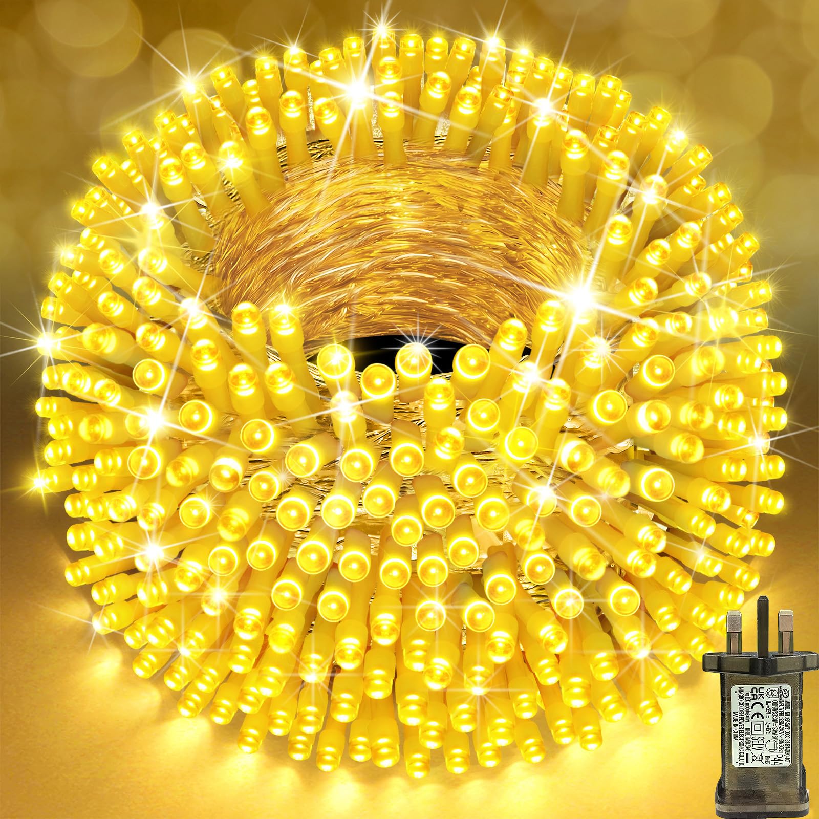 SAUSHENG 600 LED Christmas Tree Lights,30M Indoor Fairy Lights Plug in Warm White Outdoor String Light Waterproof with 8 Modes Timer for Outside Window Wedding Patio Bedroom Xmas Decorations
