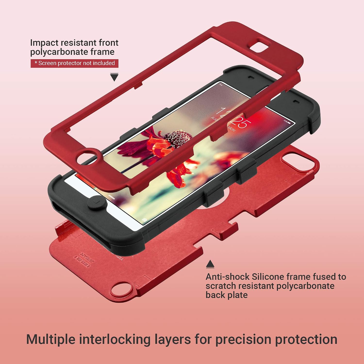 ULAK iPod Touch 7th Generation Case, iPod Touch 6th Generation Case, Heavy Duty High Impact Shockproof Protective Silicone Rugged Cover for iPod Touch 5/6/7 (Red)