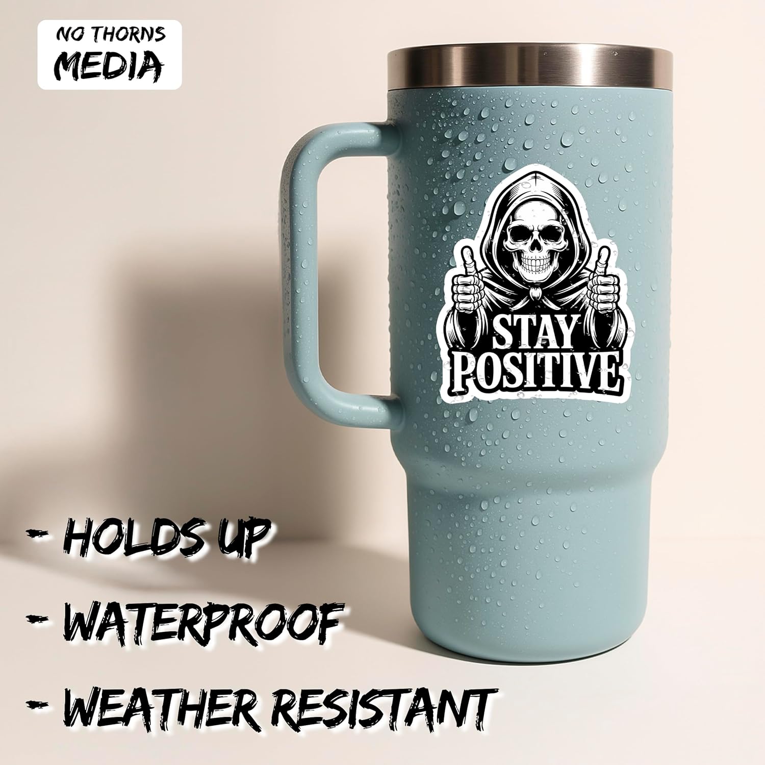 Stay Positive Skeleton Sticker 4 Inch 2-Pack - Waterproof Vinyl Decal for Laptop Water Bottle Car Tumbler - Durable Aesthetic Long-Lasting Stickers for Adults ID45039 - Image 2