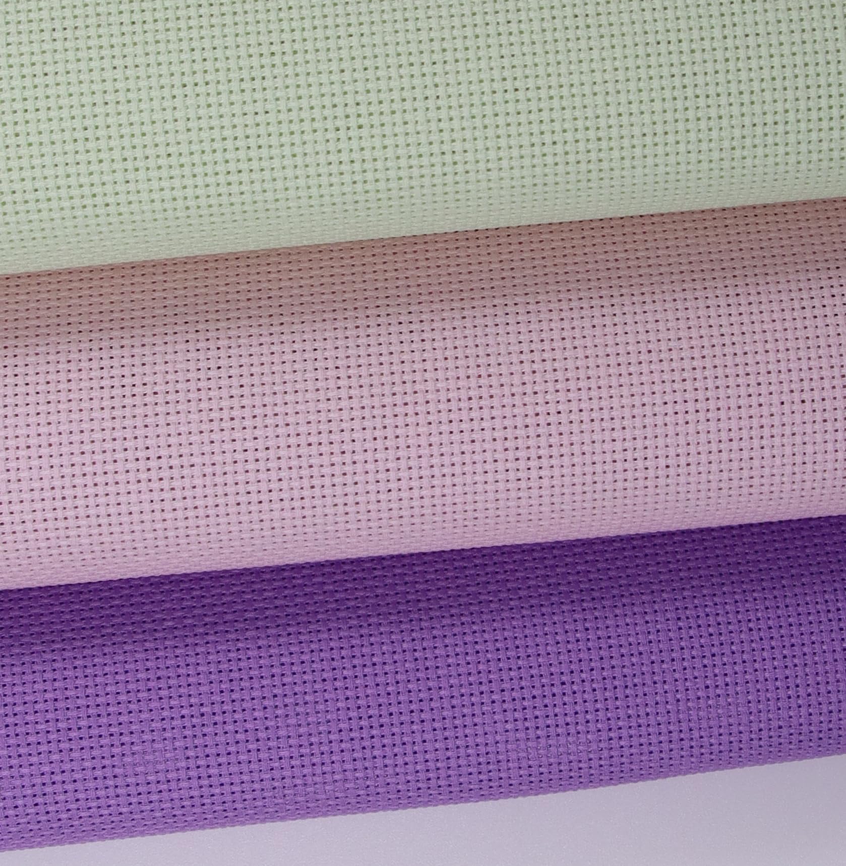 KCS 3 pc of 15" x 18"(38cmx45cm) Counted Cross Stitch Cotton Aida Cloth Needlework Rolled Fabric Box,18CT,Lavender+Pink+Light Green