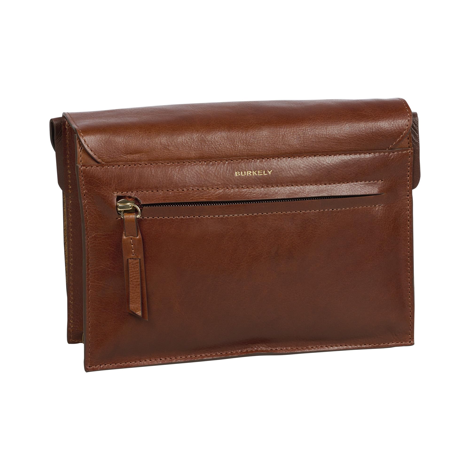 Burkely Fine Florence Satchel Bag – Vegetabil Gegerbtes Leder – Damen Umhängetasche mit Klappe und Gold Details