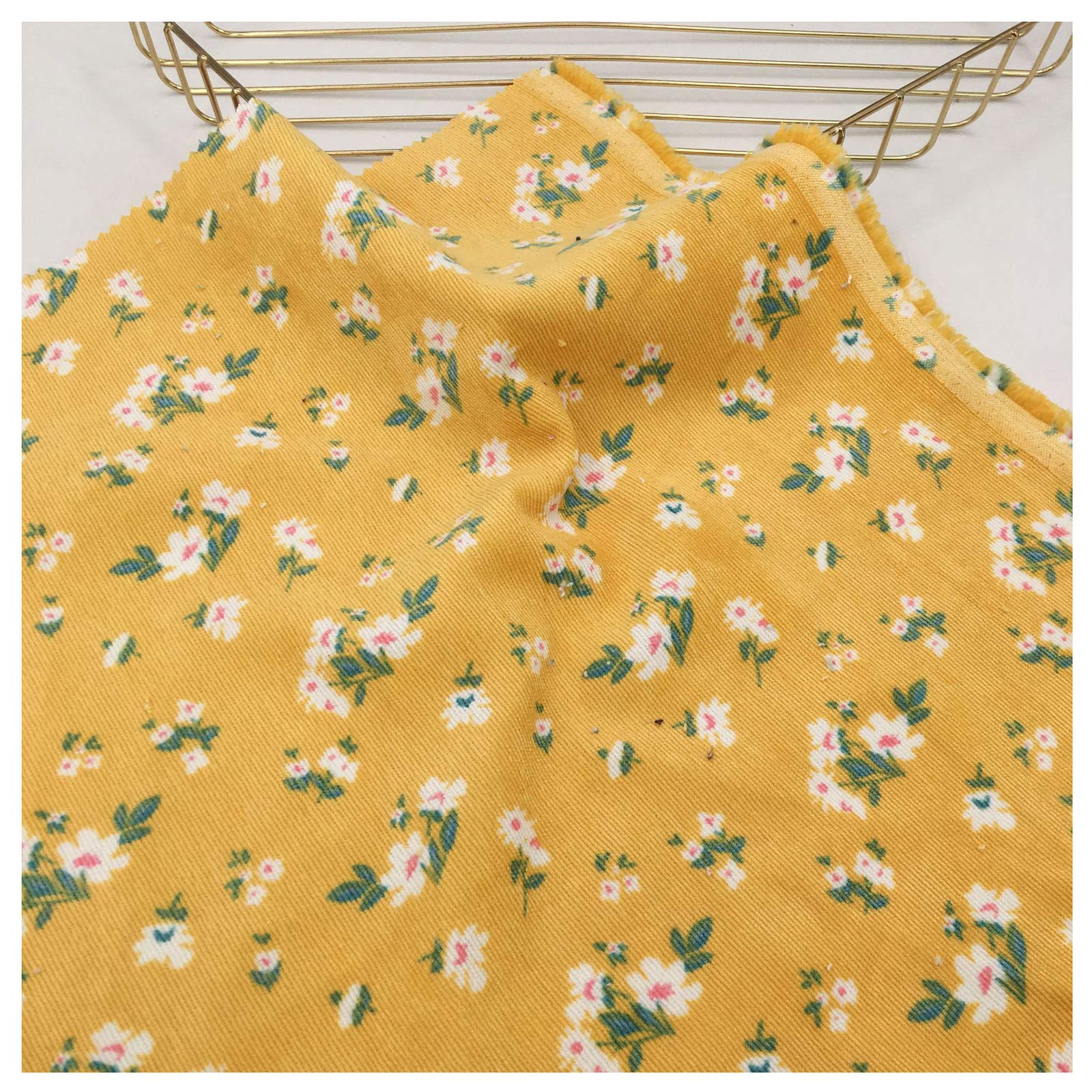 NAKAN Cute Corduroy Floral Fabric Yellow Soft Corduroy Fabric for Clothing, Dressmaking, DIY Crafting Project 150cm/59'' Wide(Size:1m)