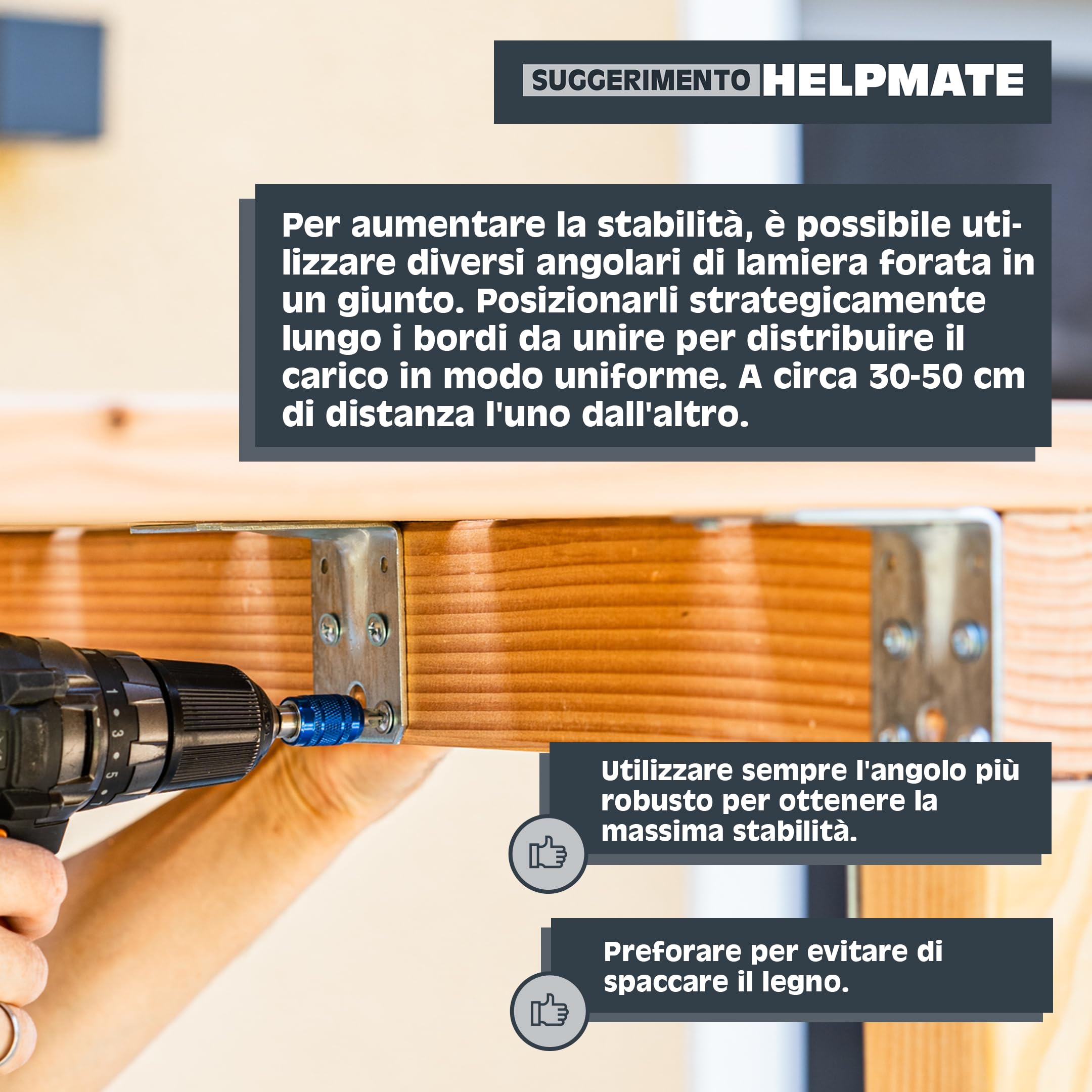 HELPMATE – 12 collegamenti angolari con nervatura 70x70x55 mm – Connettore per legno con zincatura galvanizzata e passivato blu – Squadretta perforata con protezione anticorrosione eccellente