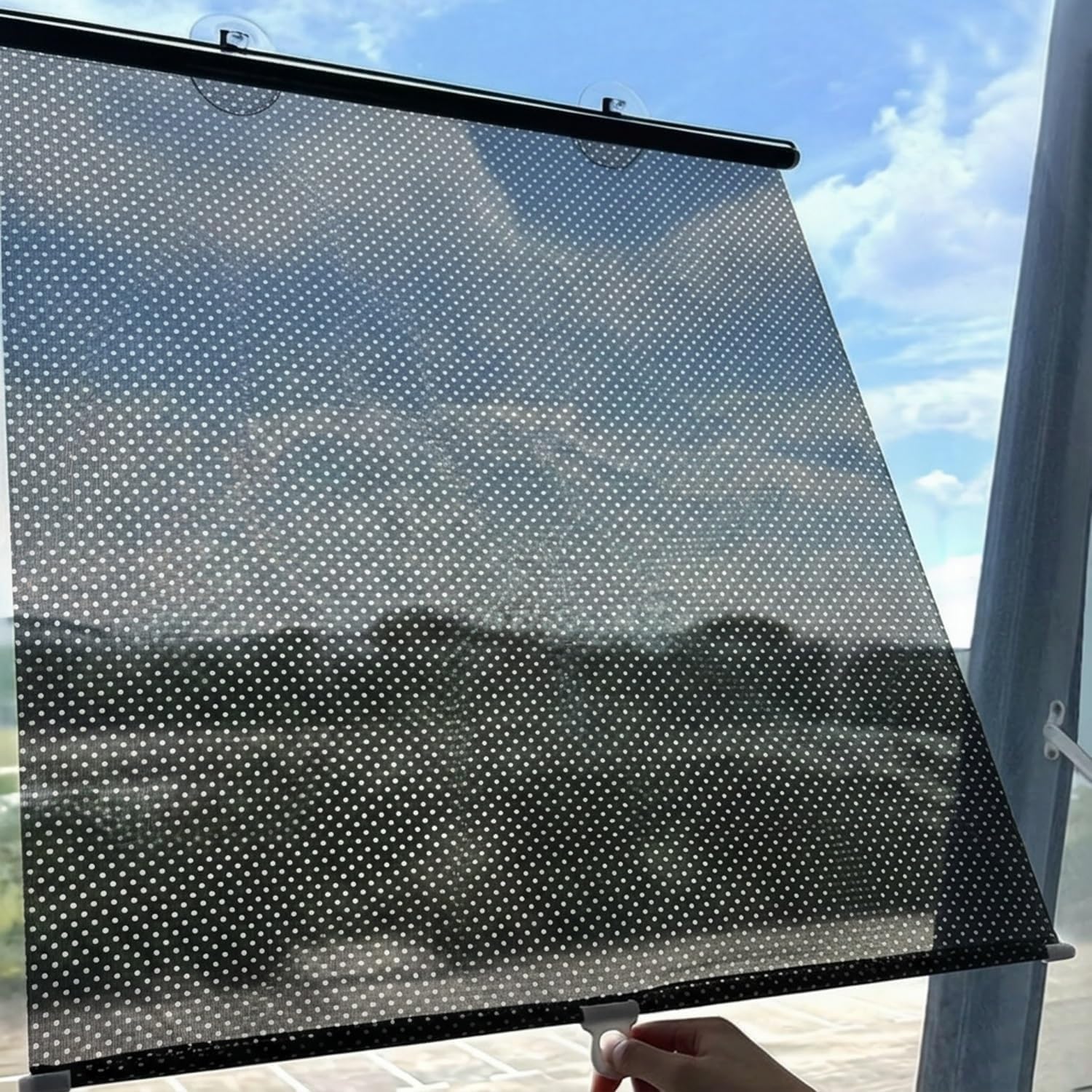 No Drill Cordless Light Filtering Roller Shades, 16x51 24x48” Suction Cup Retractable Roller Blinds Temporary Portable Window Cover UV Protection for Kitchen Car Window(40x180cm)