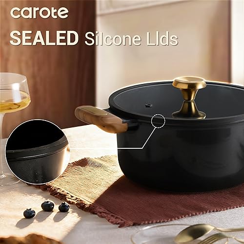 Miniatura 5 de CAROTE Juego de utensilios de cocina de cerámica antiadherente, 14 ollas y sartenes antiadherentes, no tóxico y sin PFAS, lavavajillas, juego de