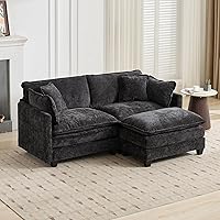 Vista 12 de Sofás seccionales grandes de 115.34" para sala de estar, sofá de pana color camel de asiento profundo de 3 plazas en forma de L, sofá seccional