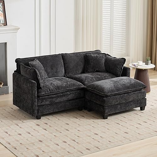 Miniatura 12 de Sofá seccional modular beige de 111.5", sofás seccionales grandes de 3 plazas para sala de estar, tela de chenilla marfil blanquecino, sofá nube de