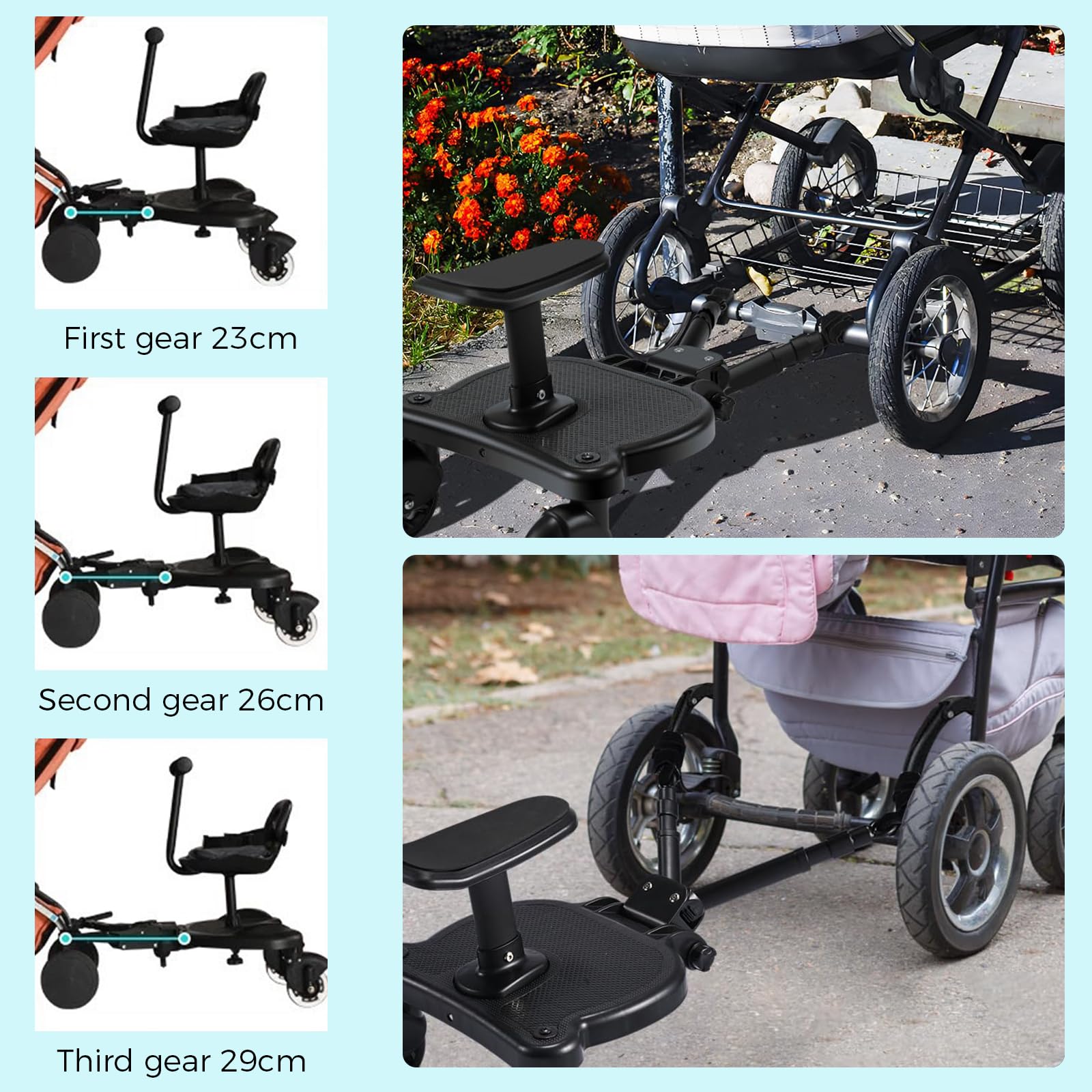 Planche Poussette Universelle Avec Siège - Skate Poussette 2 En 1 Réglable, Pour Enfants 2-6 Ans, Antidérapante