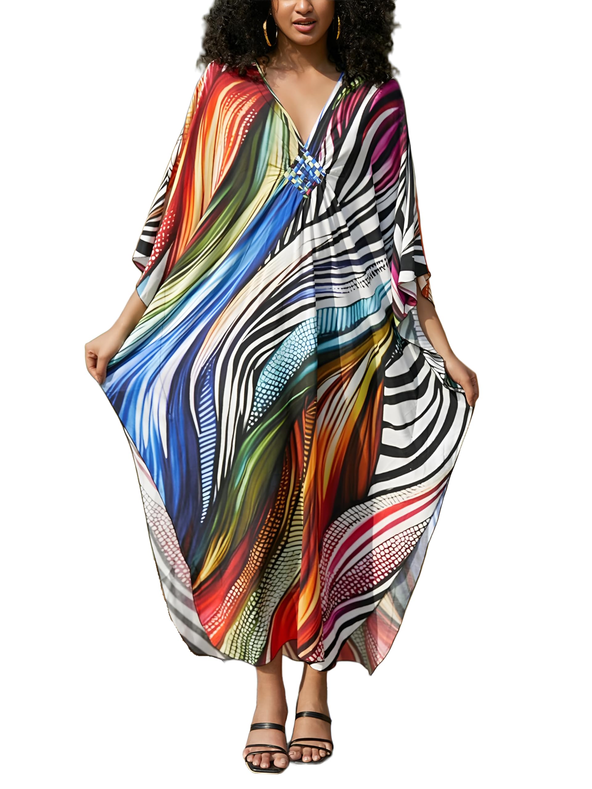 KEYLORTING Plus Size Kaftan Dress Women, African Moo Moo Print Caftan, Batwing Dress, Beach Cover Up for Party and Loungewear