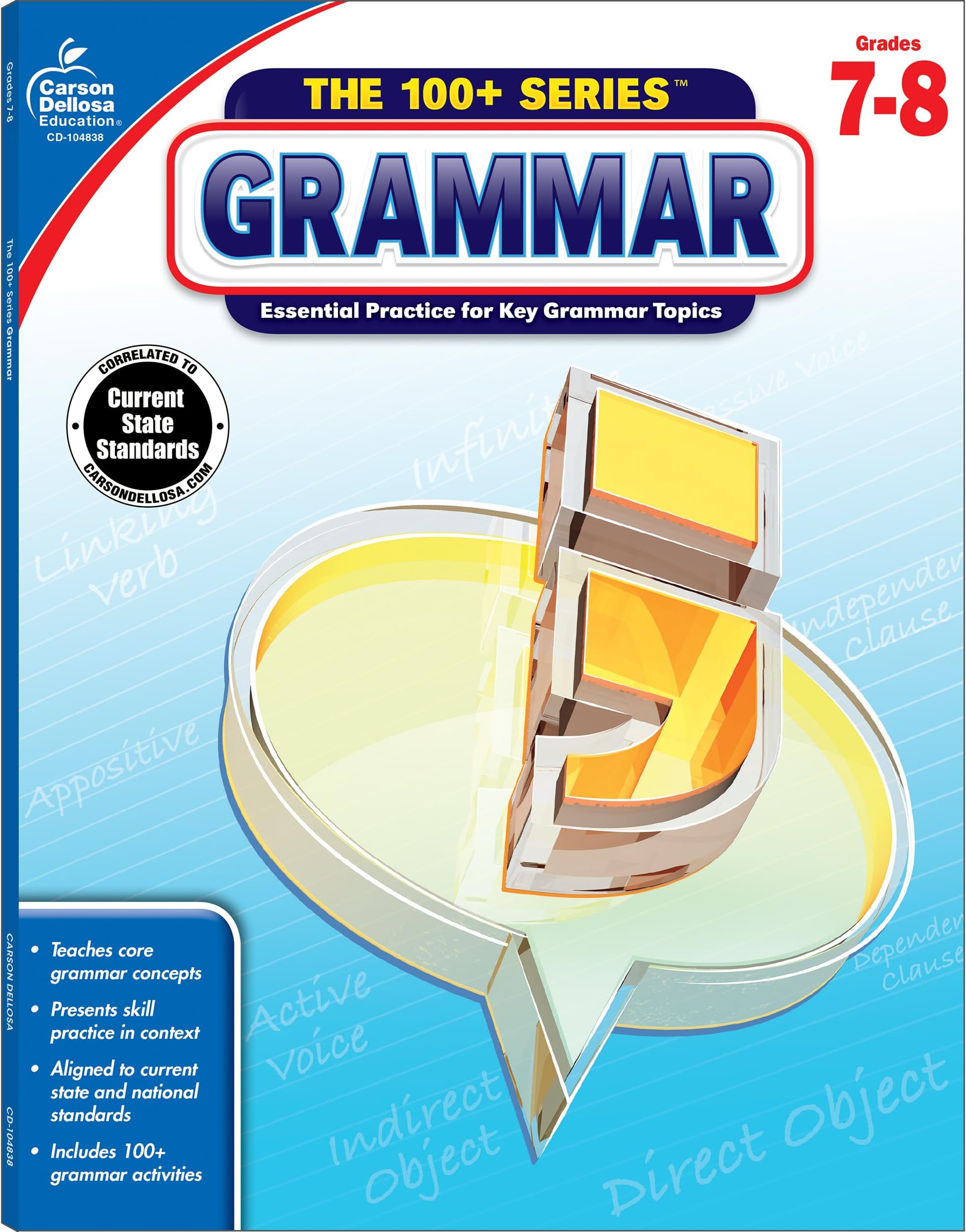 Carson Dellosa | The 100 Series: Grammar Workbook Grades 7-8, Language Arts, 128pgs