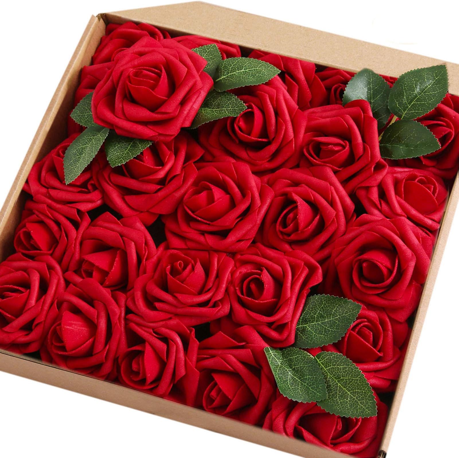 JaosWish 50PCS Artificial Roses Real Touch Fake Foam Roses Artificial Flowers