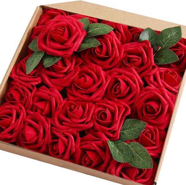 JaosWish 50PCS Artificial Roses Real Touch Fake Foam Roses Artificial Flowers for DIY Bouquet Wedding Party Home Decoration