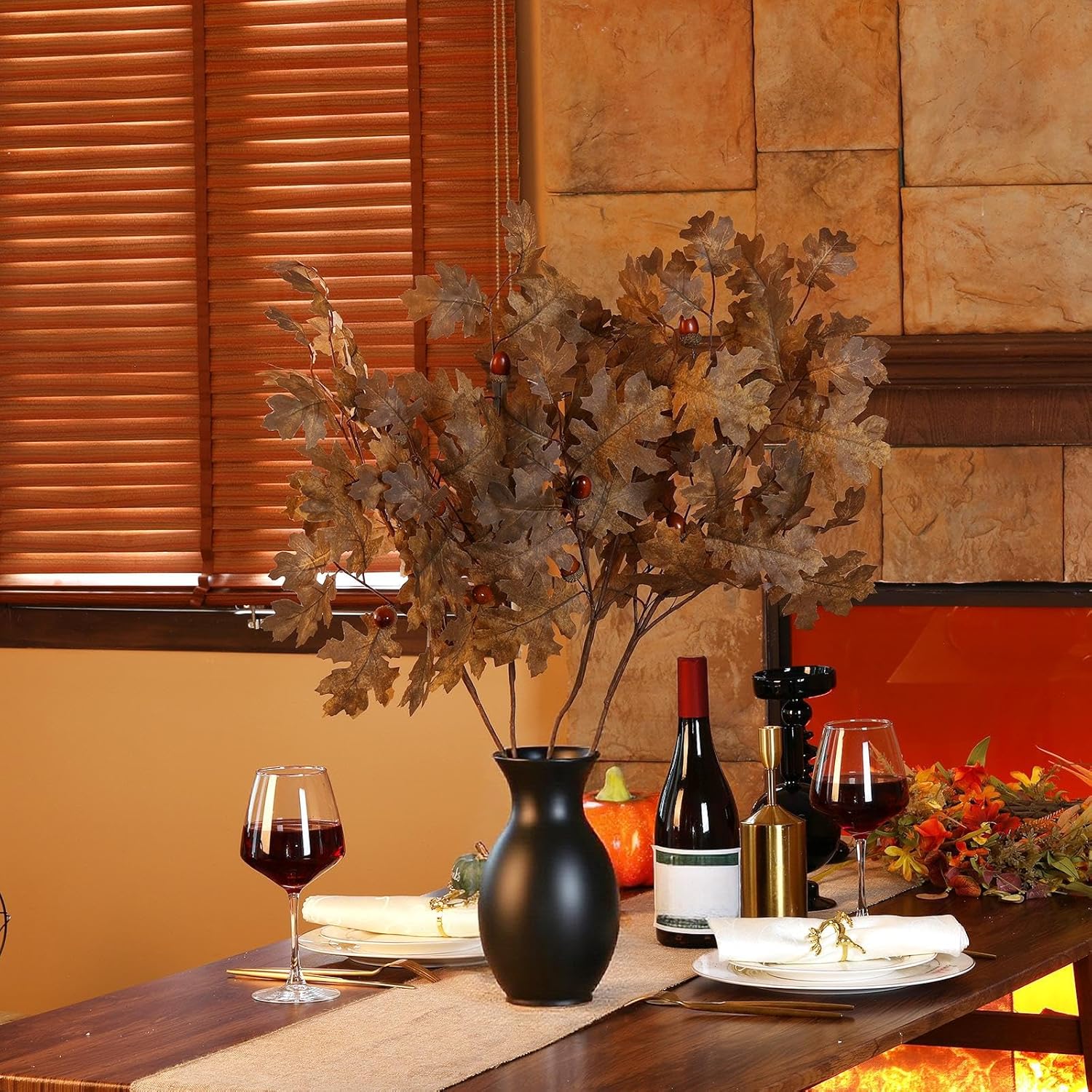 6 Pcs 6 Pcs 32in Artificial Fall Thanksgiving Faux Oak Branch Fake Oak Faux Fall Leaves Table Centerpieces Artificial Long Stem Greenery Foliage Farmhouse Autumn Home Decor (Brown) - Image 5