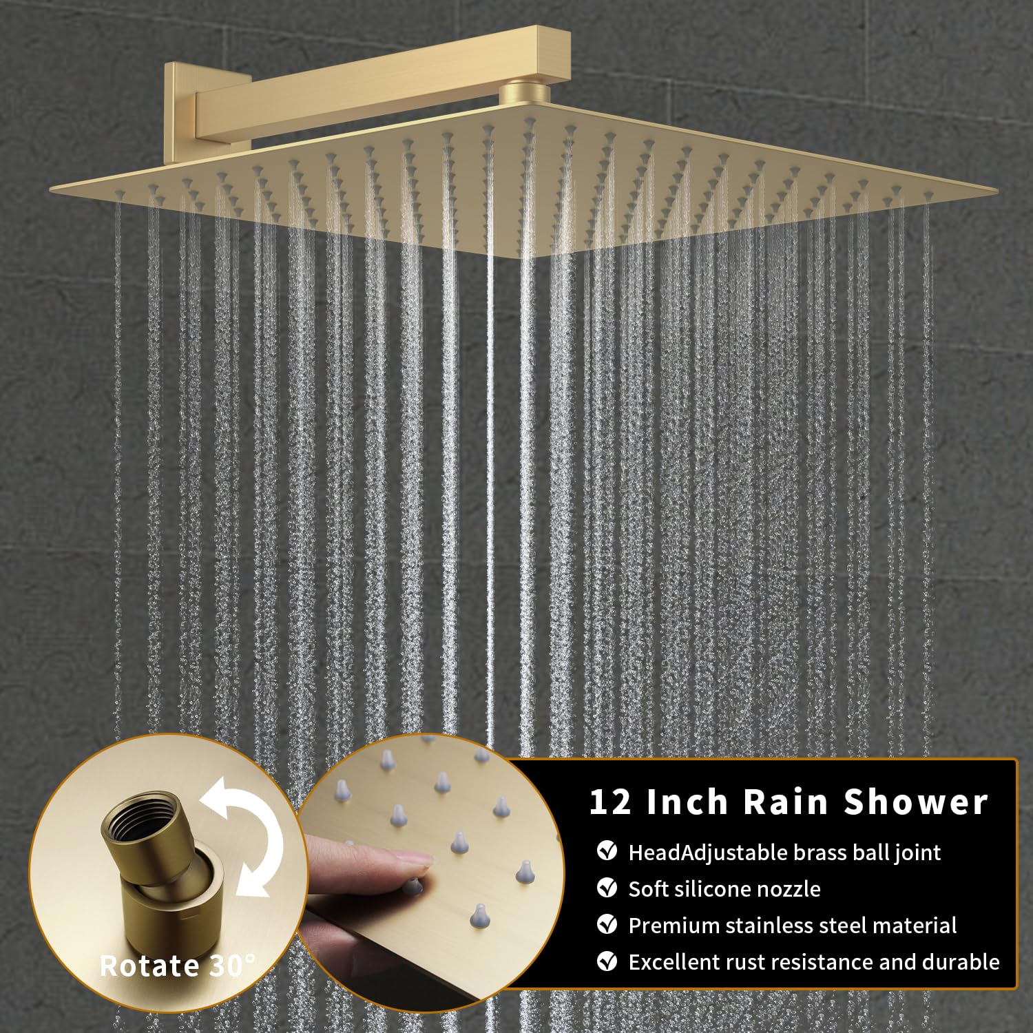 Bilu-hose sistema de ducha de baño de latón cepillado dorado 12 pulgadas con 6 piezas cuerpo Jet Mixer Set