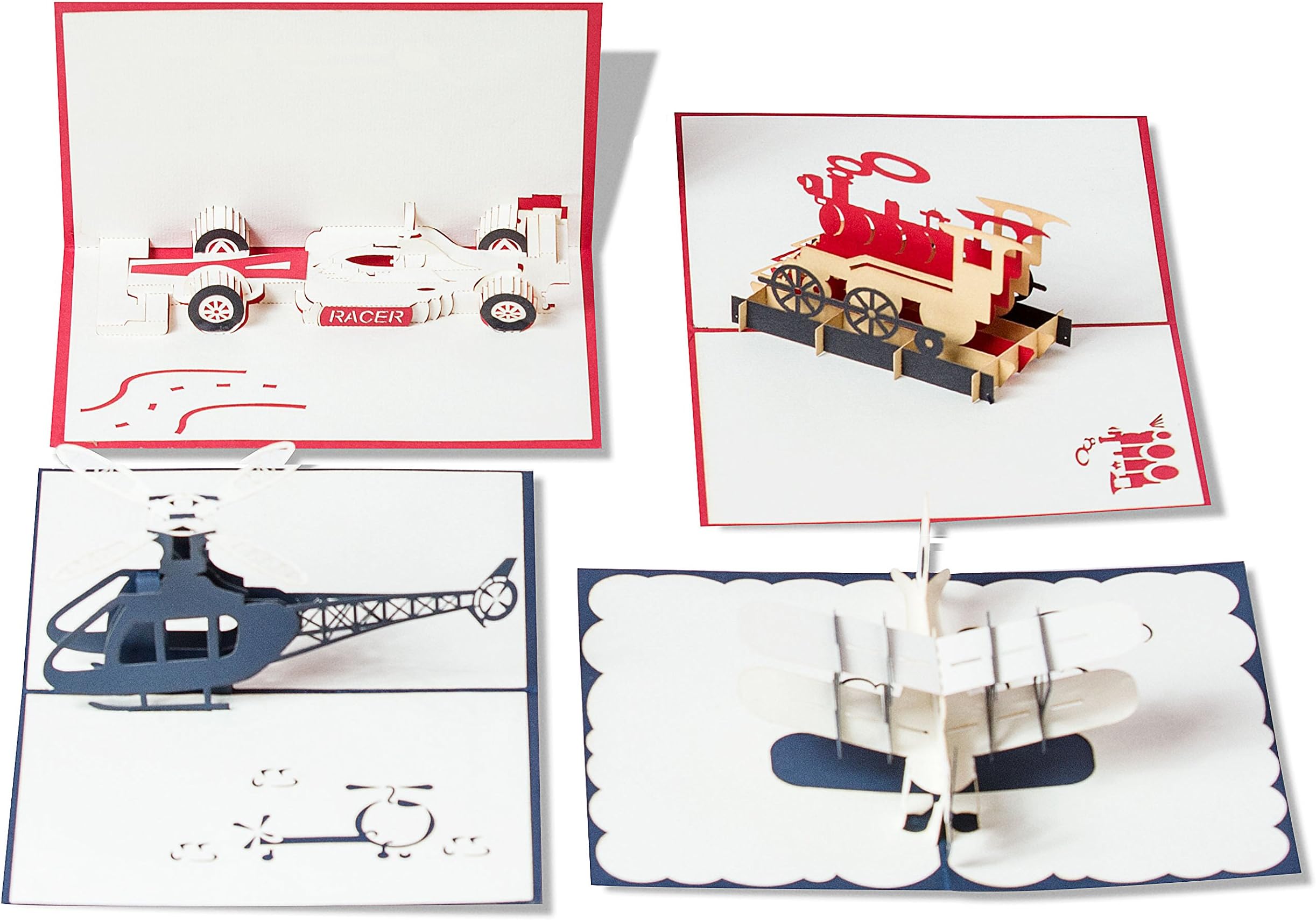 Pop Up Cards Set for Kids. Boys Will Love These 3D Christmas or Happy Birthday Cards (4 Pack)