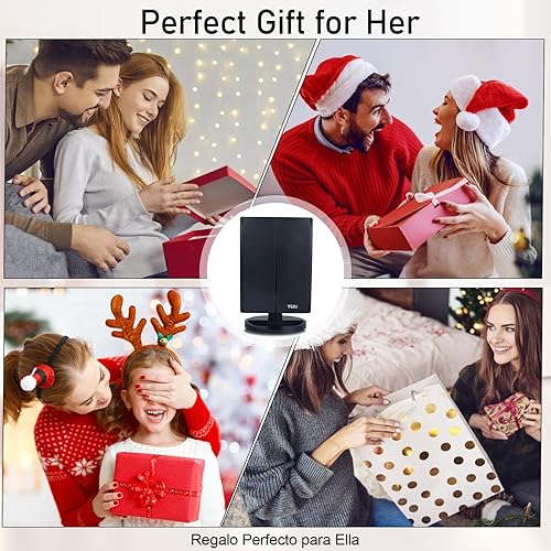 Miniatura 8 de Espejo de maquillaje de tocador con luces y aumento, espejo de 3 vías, espejo portátil tríptico, aumento 1X 2X 3X, dos fuentes de alimentación,