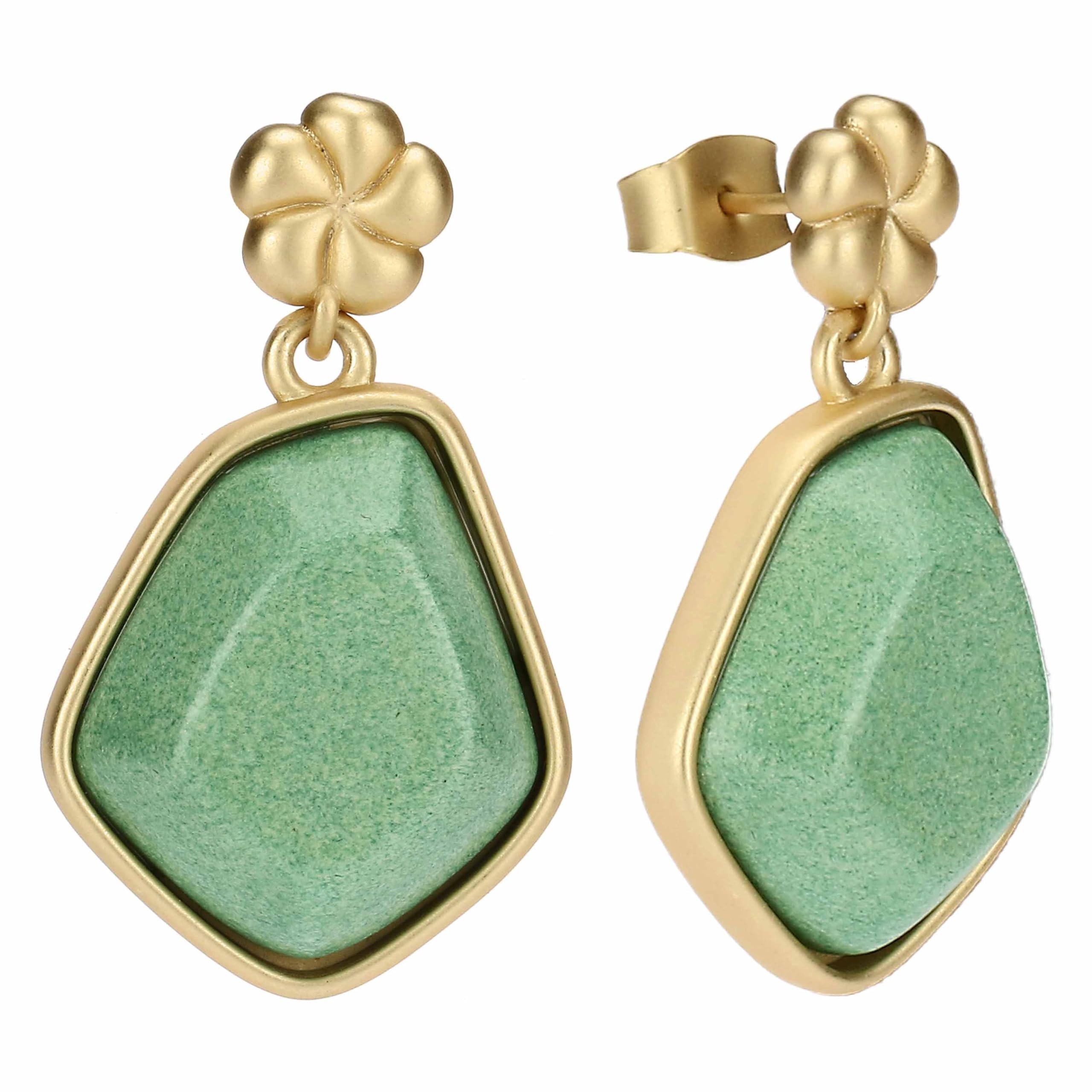 THUN - Orecchini pendenti con fiore e pietra - ceramica, metallo - Collezione Dedicato a te - 2 x 1.7 x 0.6 cm