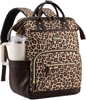 LOVEVOOK Laptop Backpack with Giant Tumbler Holder,15.6 inch Nurse Teacher Backpack Computer Laptop Bag,Stylish Travel Backpack Purse Work College Bag,Gifts for Women & Men,Leopard print-Dark coffee
