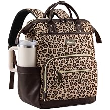 LOVEVOOK Laptop Backpack with Giant Tumbler Holder,15.6 inch Nurse Teacher Backpack Computer Laptop Bag,Stylish Travel Backpack Purse Work College Bag,Gifts for Women & Men,Leopard print-Dark coffee