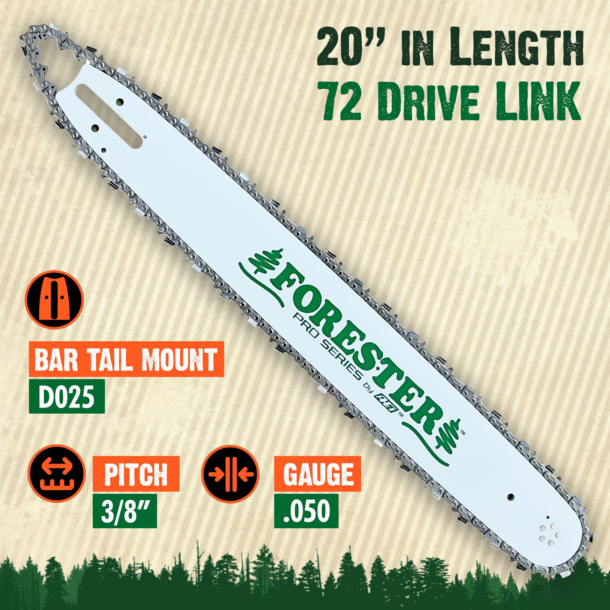 Forester Combo de barra y cadena de 20 pulgadas para motosierras Stihl grandes de paso de 3/8 pulgadas, montaje de calibre .050