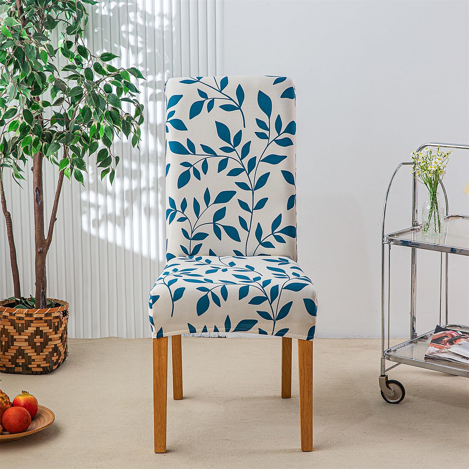 HZDHCLH Chair Covers Slipcovers 4/6 PCs Stretch Removable Washable Short Dining Chair Protector Cover Seat for Hotel,Dining Room,Ceremony (Blue leaf,6 PCS) - Image 3
