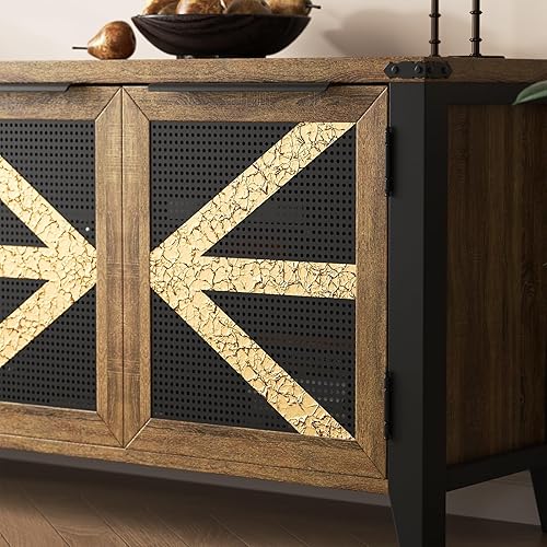 Miniatura 5 de VFK Soporte de TV de granja de 70 pulgadas para TV de 75 pulgadas, centro de entretenimiento rústico con 4 puertas, gabinete de consola multimedia