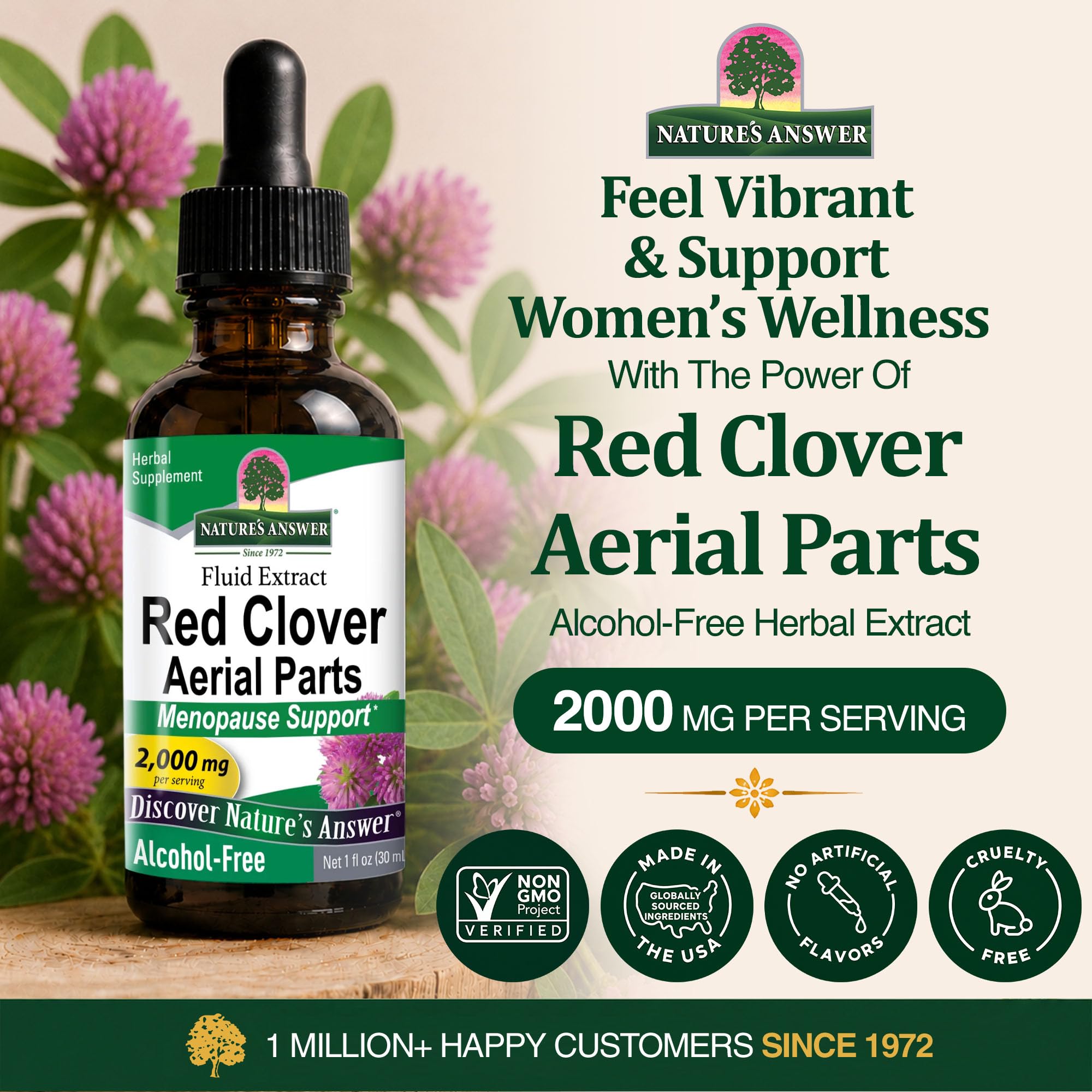 Nature's Answer Alcohol-Free Red Clover Extract Supplement, 1-Fluid Ounce | Natural Mood Support | Hormone Balance for Women | Menopausal Support — Amazon image 2