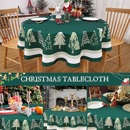 Miniatura 7 de ROYGROW Mantel redondo para árbol de Navidad de 60 pulgadas, color verde, lavable, para decoración de fiestas, pícnic, cenas