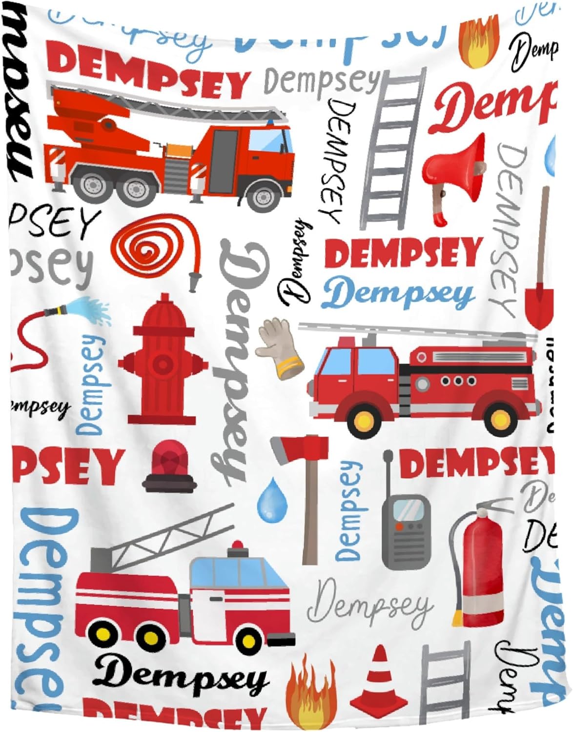Custom Blanket with Name,Personalized Baby Fire Truck Throw Blankets,Customized Swaddle Blanket for Girls Boys Kid Baby Newborn Toddler Kid Name Blanket Birthday Gift,40"x50"-Throw Size for Kids