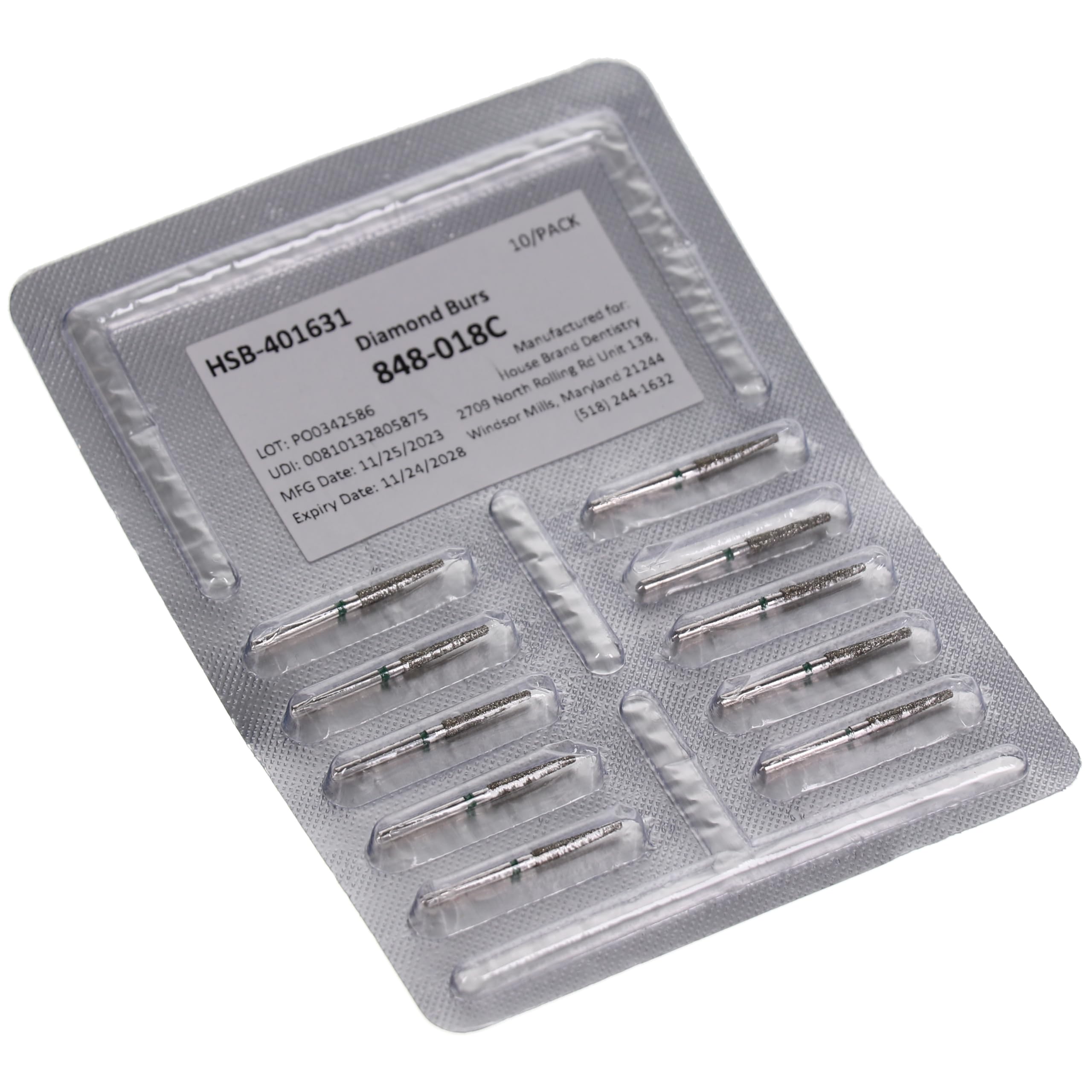House Brand Dentistry 401631 HSB FG 848-018C Flat End Taper Coarse Grit Diamond Burs 10/Pk
