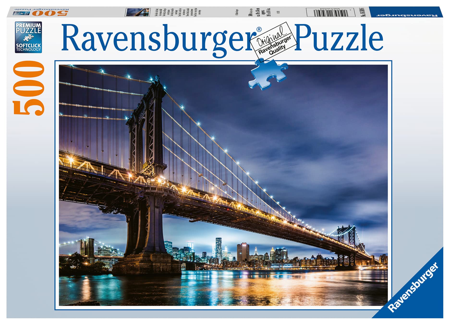 Ravensburger - Puzzle: Nueva York Puente, Puzzles para Adultos y Niños, Rompecabezas Adultos, Puzzle 500 piezas, Usa Pegamento puzzle para enmarcar, Puzzle 500 Piezas Adultos, Pasatiempos Adultos
