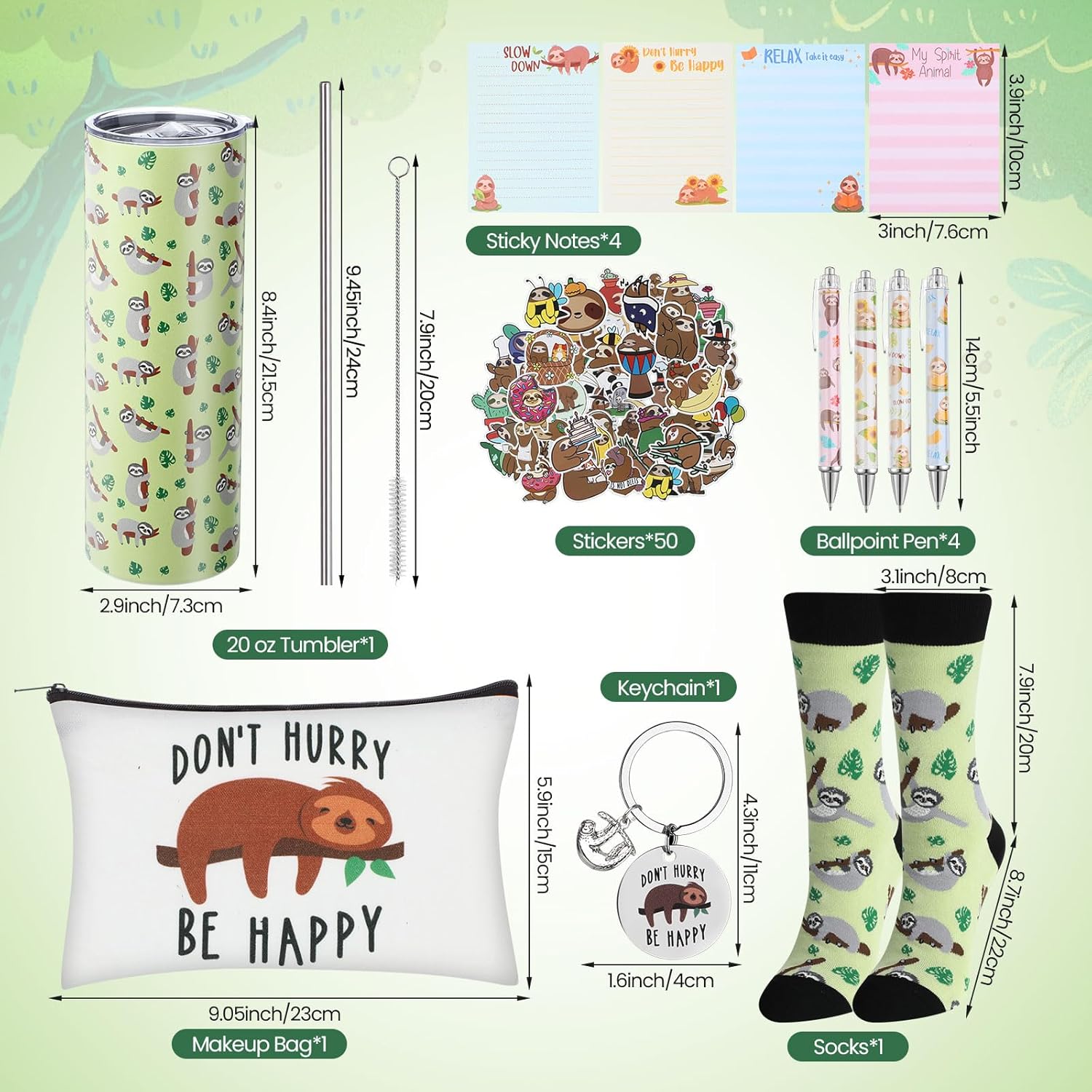 Vesici 13 Pcs Sloth Gifts for Girls Sloth Lovers Stuff Included 20 Oz Tumbler with Lid and Straw Cute Animal Makeup Bag Socks Sticky Notes Ballpoint Pens Stickers Keychain Birthday Christmas Gifts - Image 2