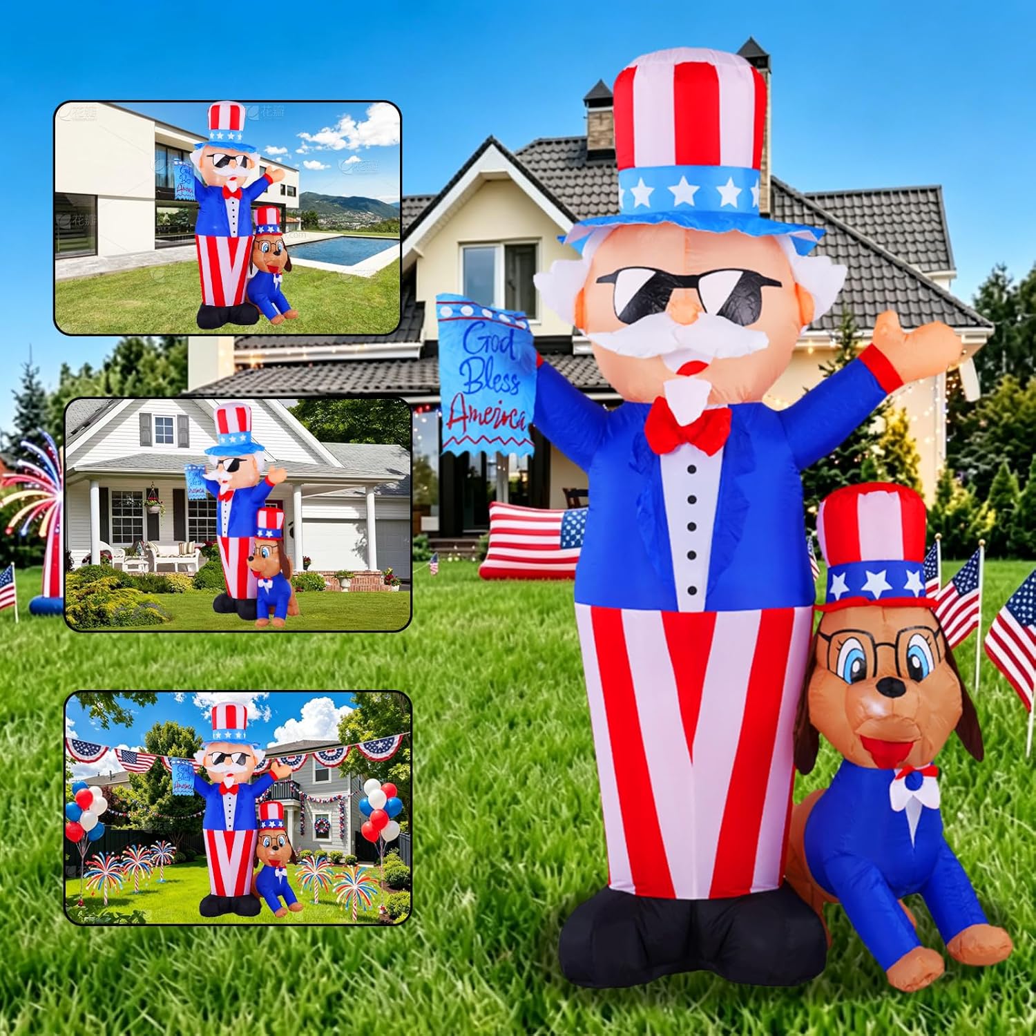 7FT Patriotic Independence Day 4th of July Inflatables Outdoor Decorations, Uncle Sam with Dog Decoration, Built in LED Lights Blow up Holiday Decor for Lawn Yard Outdoor Indoor