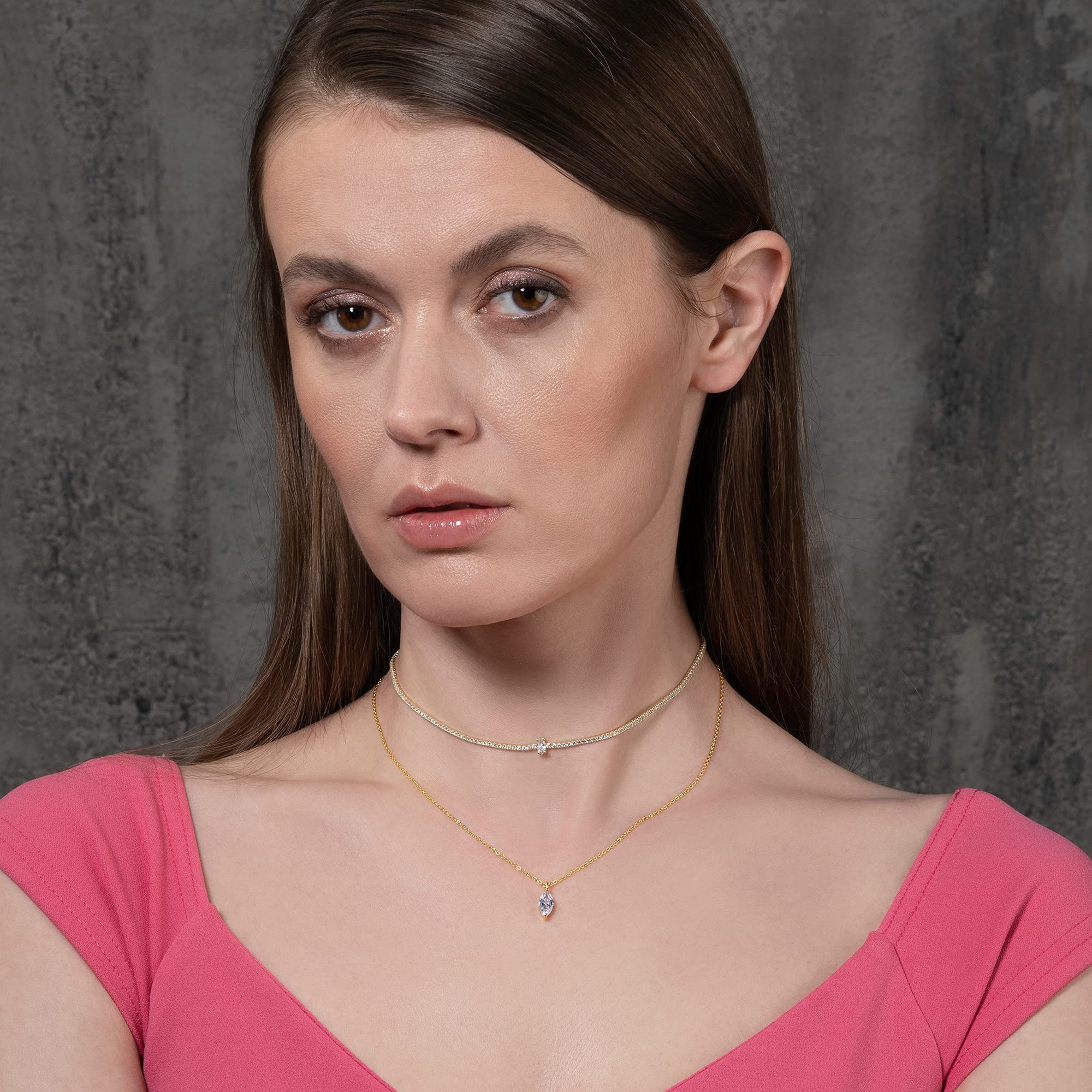namana Collana Girocollo per Donna e Ragazza, Collane in Argento Sterling 925 con Zirconi Cubici in Taglio Marquise, Gioielli Donna, Idee Regalo per le Donne