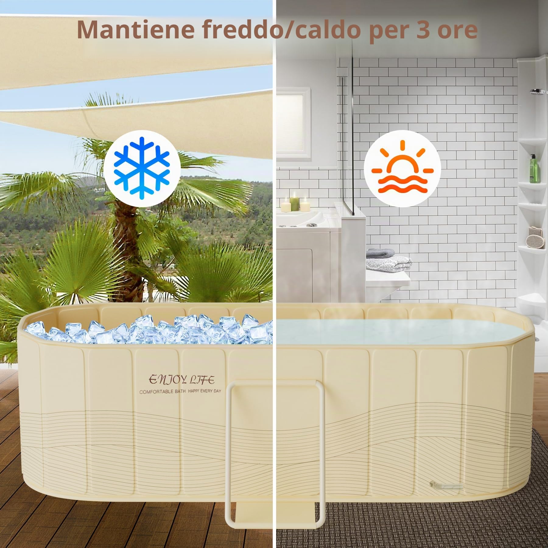 NArra Vasca da bagno pieghevole portatile per adulti, 2 in 1 Vasca da bagno calda e Vasca da bagno con ghiaccio, 150 x 55 x 53 cm Grandi dimensioni Vasche da bagno autoportanti per immersione