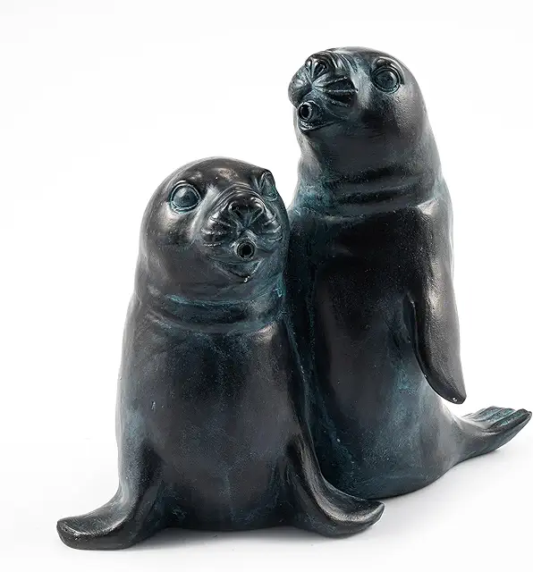 Esotec Seehunde-Paar Wasserspeier-Figur für Garten-Teich, Kunststein