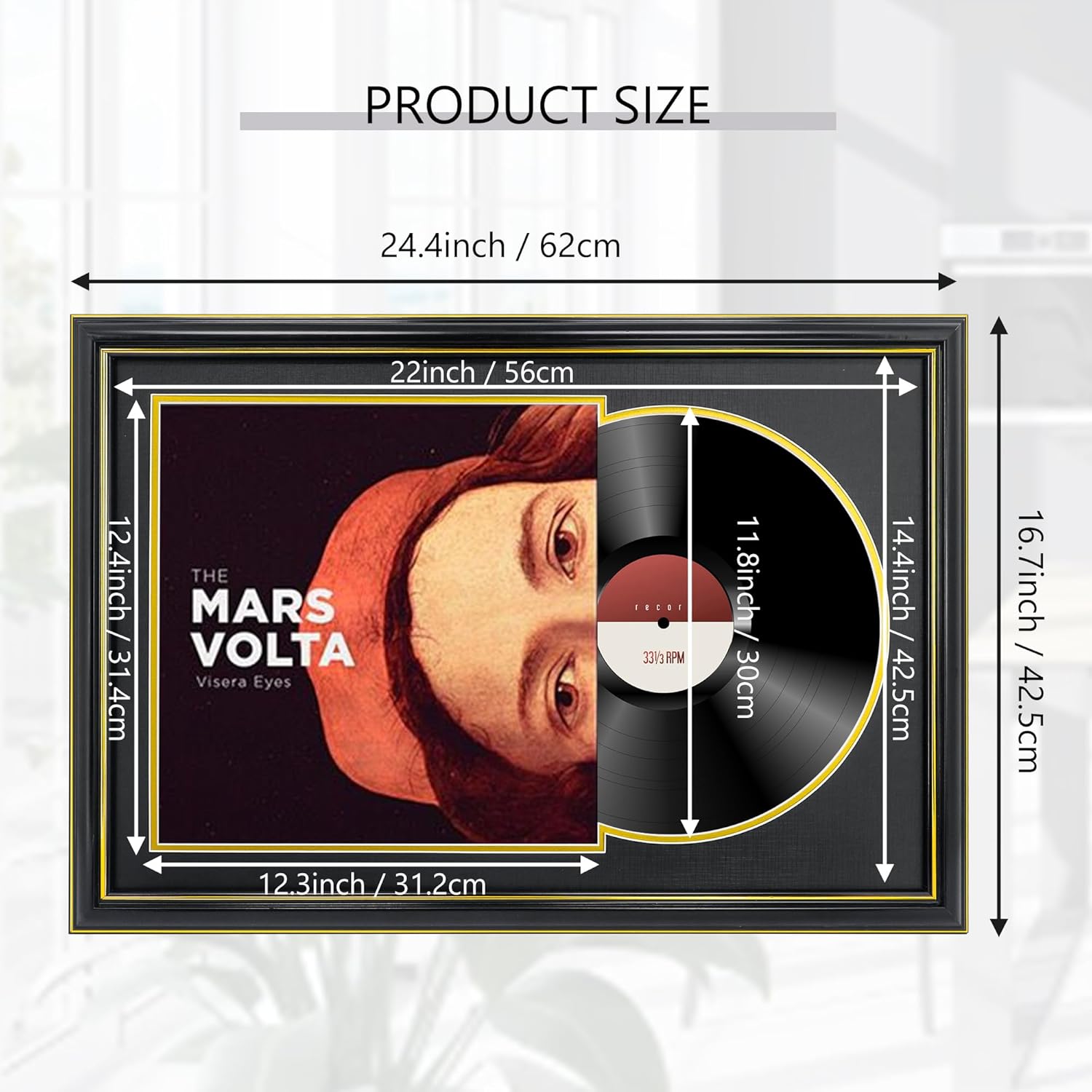 GMFrames Vinyl Record Frame for Wall Display,Record Album Frames for 12x12 LP Covers,Real Glass,Home Decor,Black Frame with Gold Trim (Black and Gold Mats),2 Pack Black 2