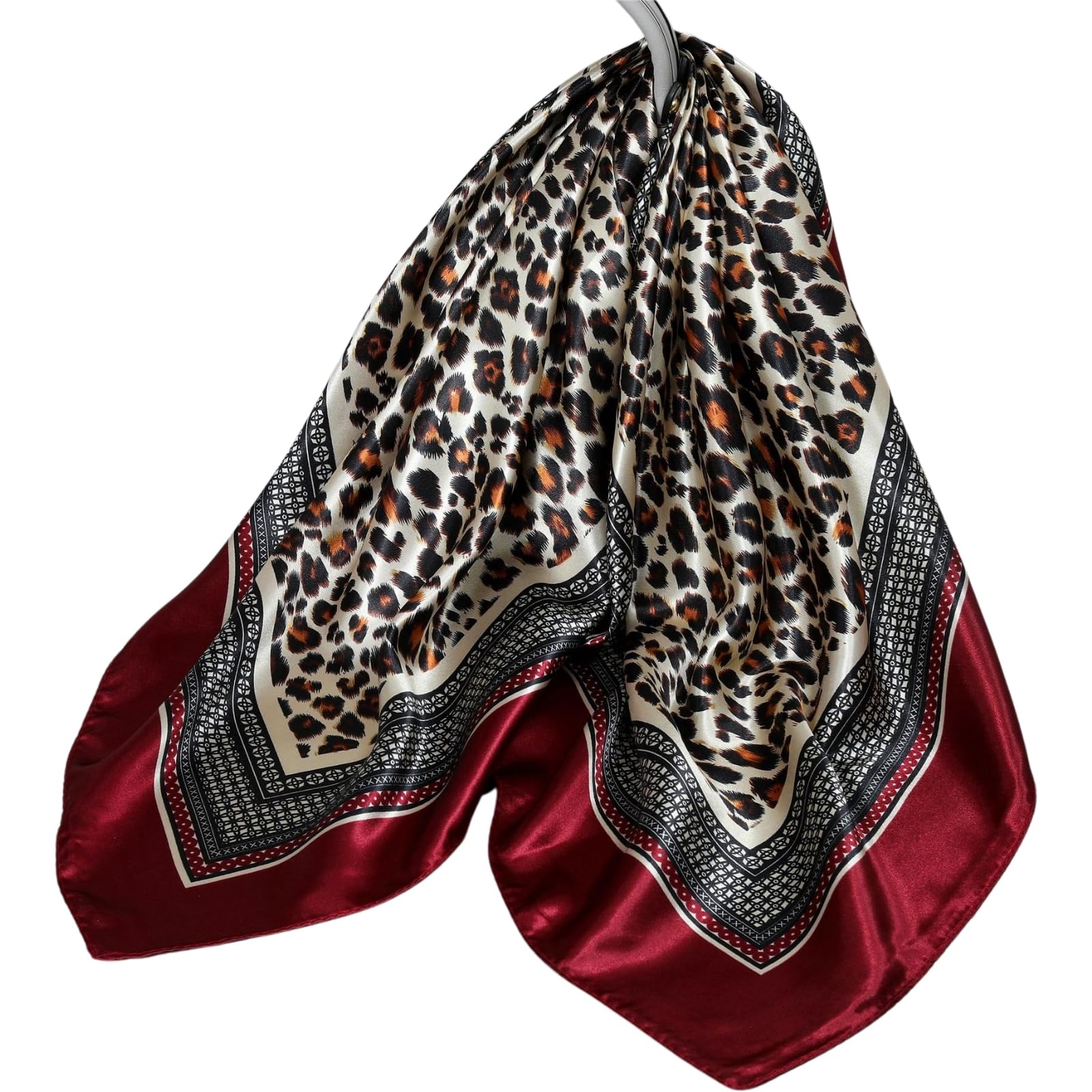 Women Printed Silk Scarf | Square Scarf for Women | Orange - 90 * 90cm-image-28