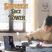 Vista 4 de FOXBITE Torre de dados para Dungeons and Dragons Tower con bandeja de madera grabada con láser DND portátil y plegable, rodillo de dados perfecto