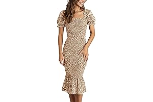 Women's Short Puff Sleeve Square Neck Scrunch Dress