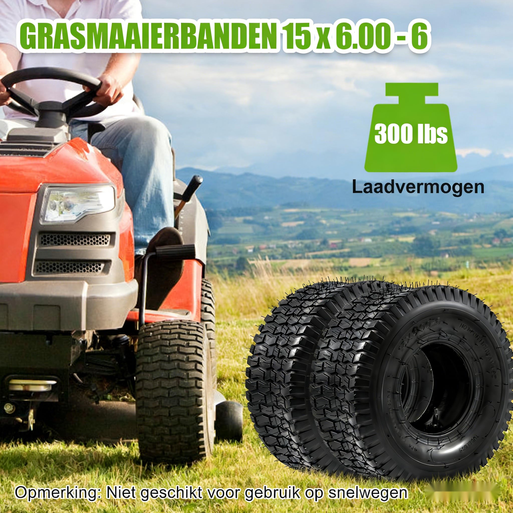 2-Pack 15x6.00-6 Reifen und Innenrohr Set TR-13 Gerade Ventil Stamm Naturkautschuk 4-Schicht mit Rohr 400 lbs Kapazität Ersatz Reiten Mäher Vorderrad Montage