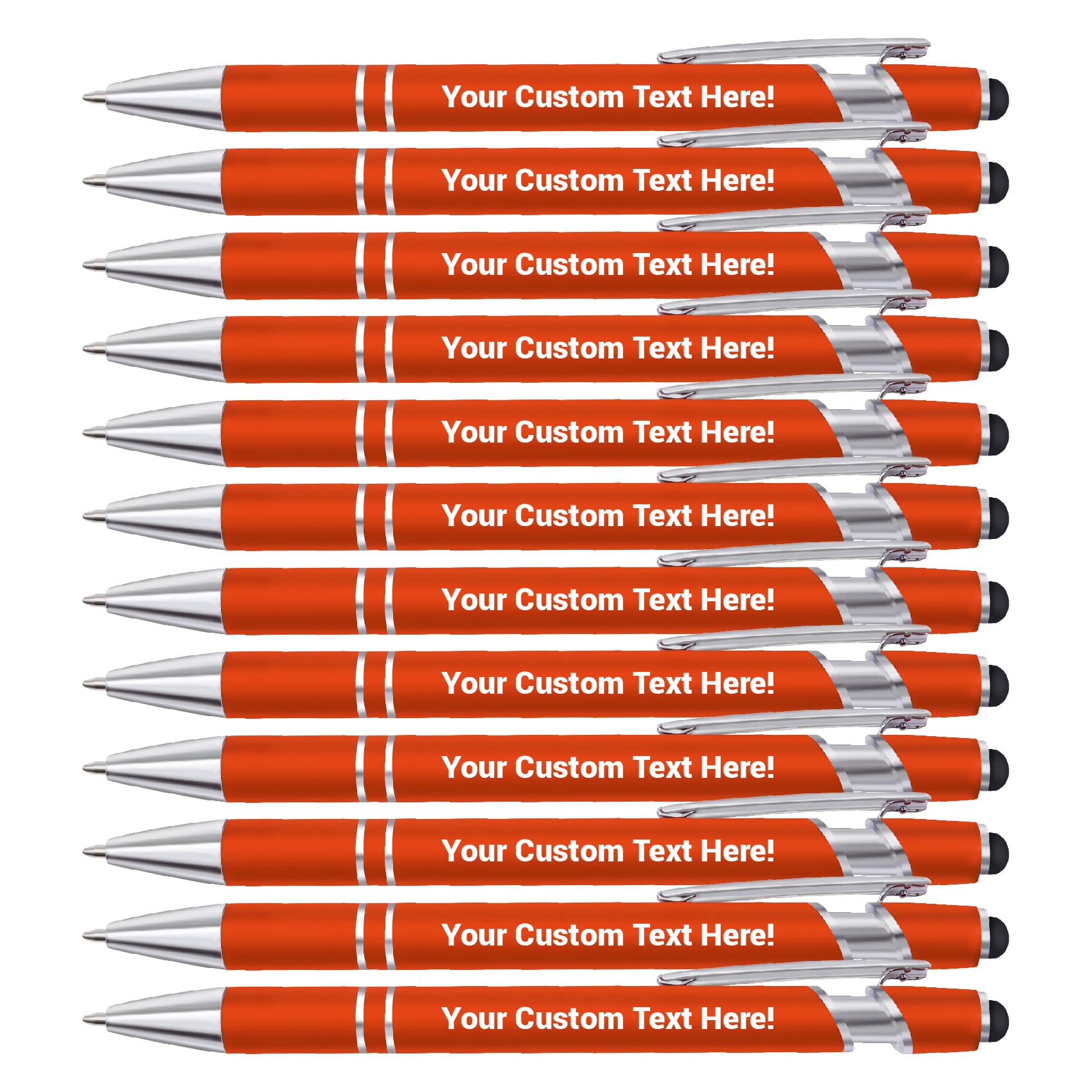 FIKCIK Personalised Pen, Custom Ballpoint Pen with Name/Logo, Ballpoint Stylus Pens for Touch Screens, Personalised Pens for Women Men Business Office Graduation Birthday Christmas Gifts-12pcs-Orange