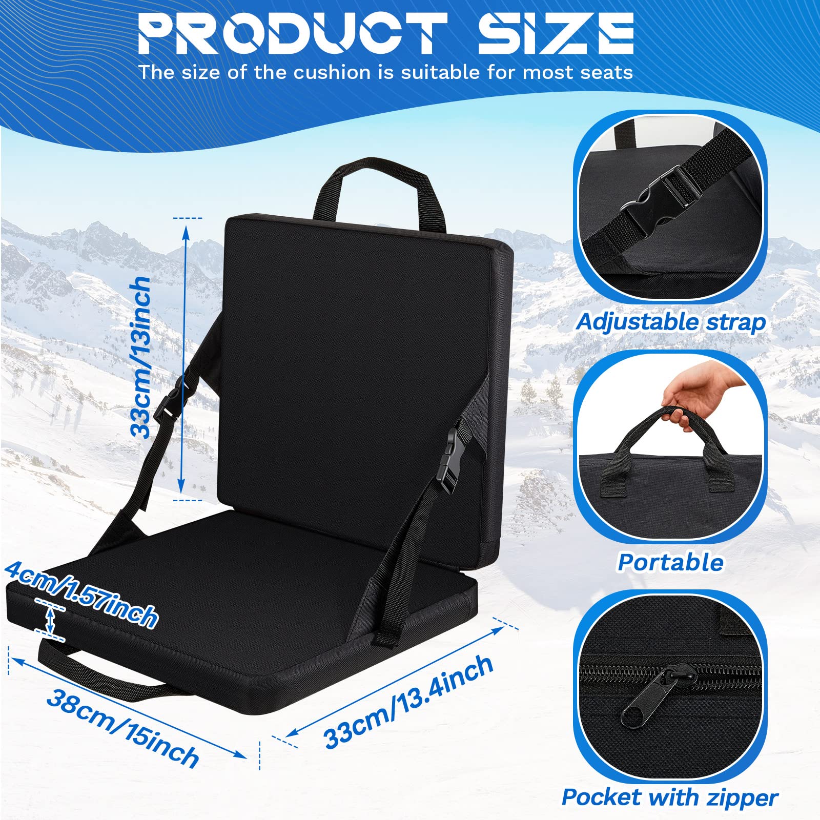 2 Pcs Stadium Seats Cushion Without Back Support Boat Canoe Kayak Seat Cushion Stadium Seats Cushion for Indoor Outdoor Sport Events Bleacher Outing Traveling Hiking Fishing Camping, Black