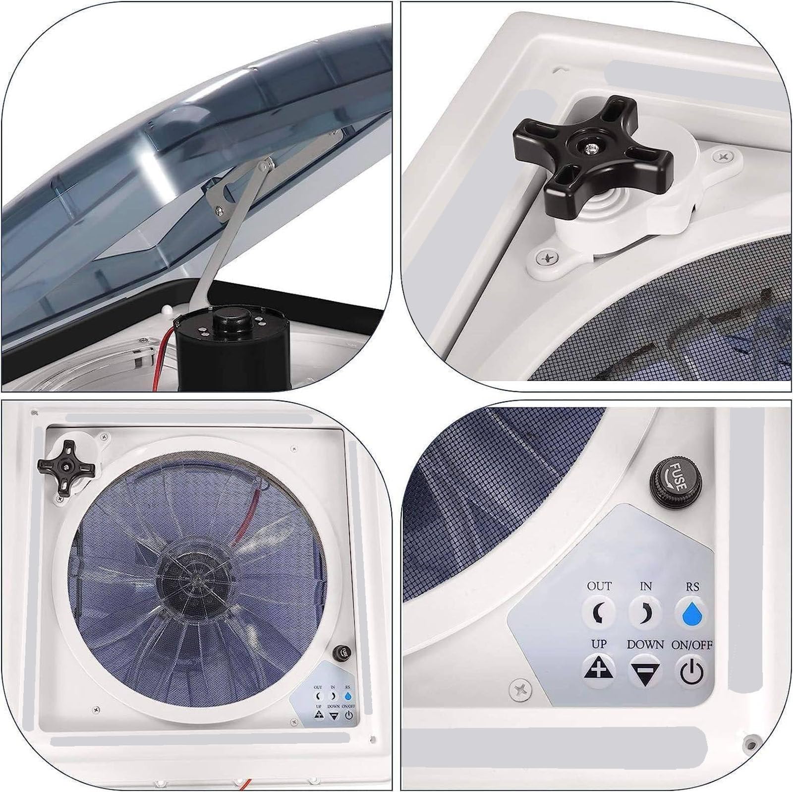 14" 16" RV-Dachventilator - Leistungsstark, geräuscharm | Fernbedienung, Regensensor, | DC 12 V | Umkehrbares Luftstrom-Belüftungssystem für Wohnmobile und Anhänger,36x36cm