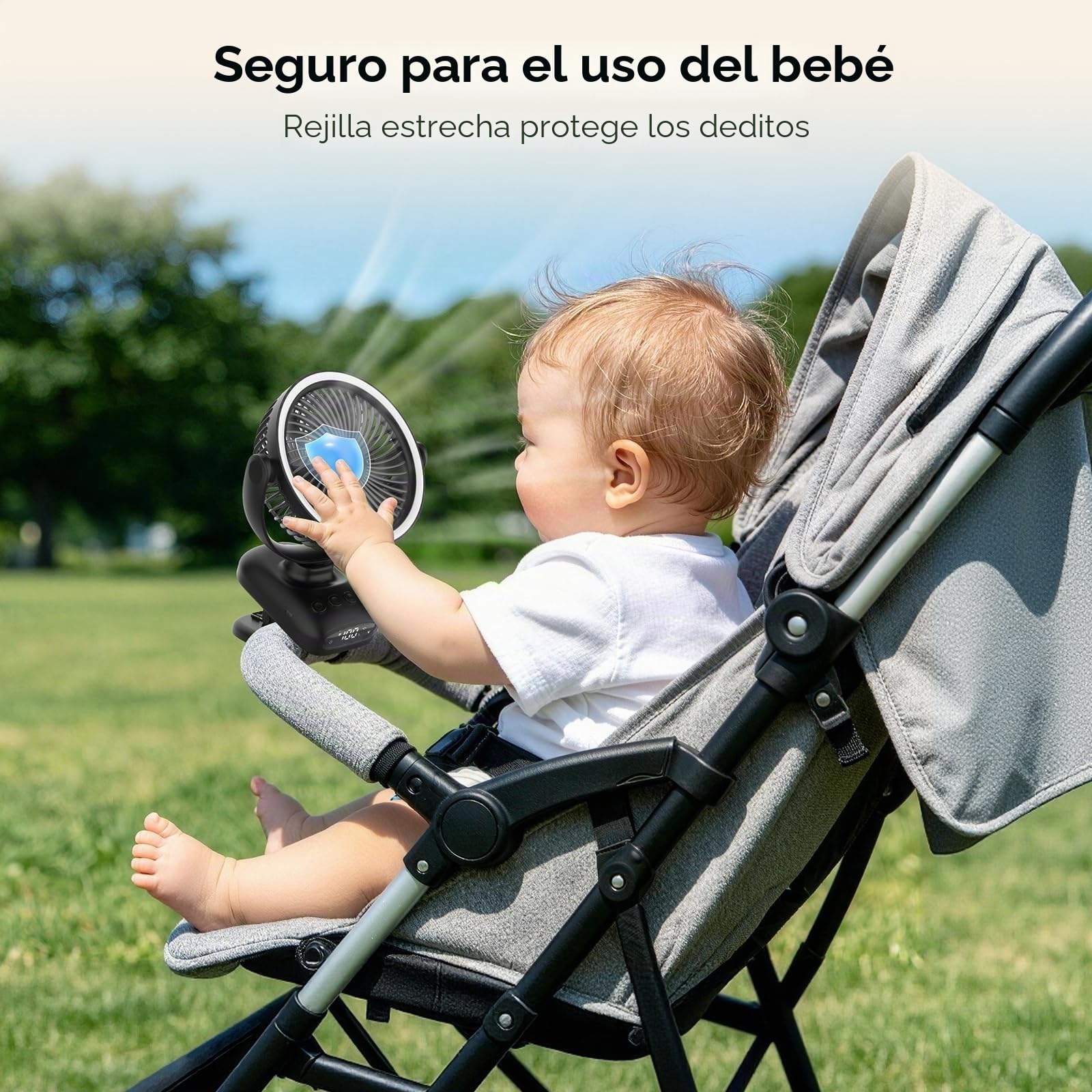 WUQNGI Mini Ventilador Portatil, 10000mAh USB Ventilador Silencioso, Pequeños Ventilador de Mesa con Pinza y Temporizador, Oscilación Automática, Luces LED para Coche Carro Bebe Autocaravana Camping
