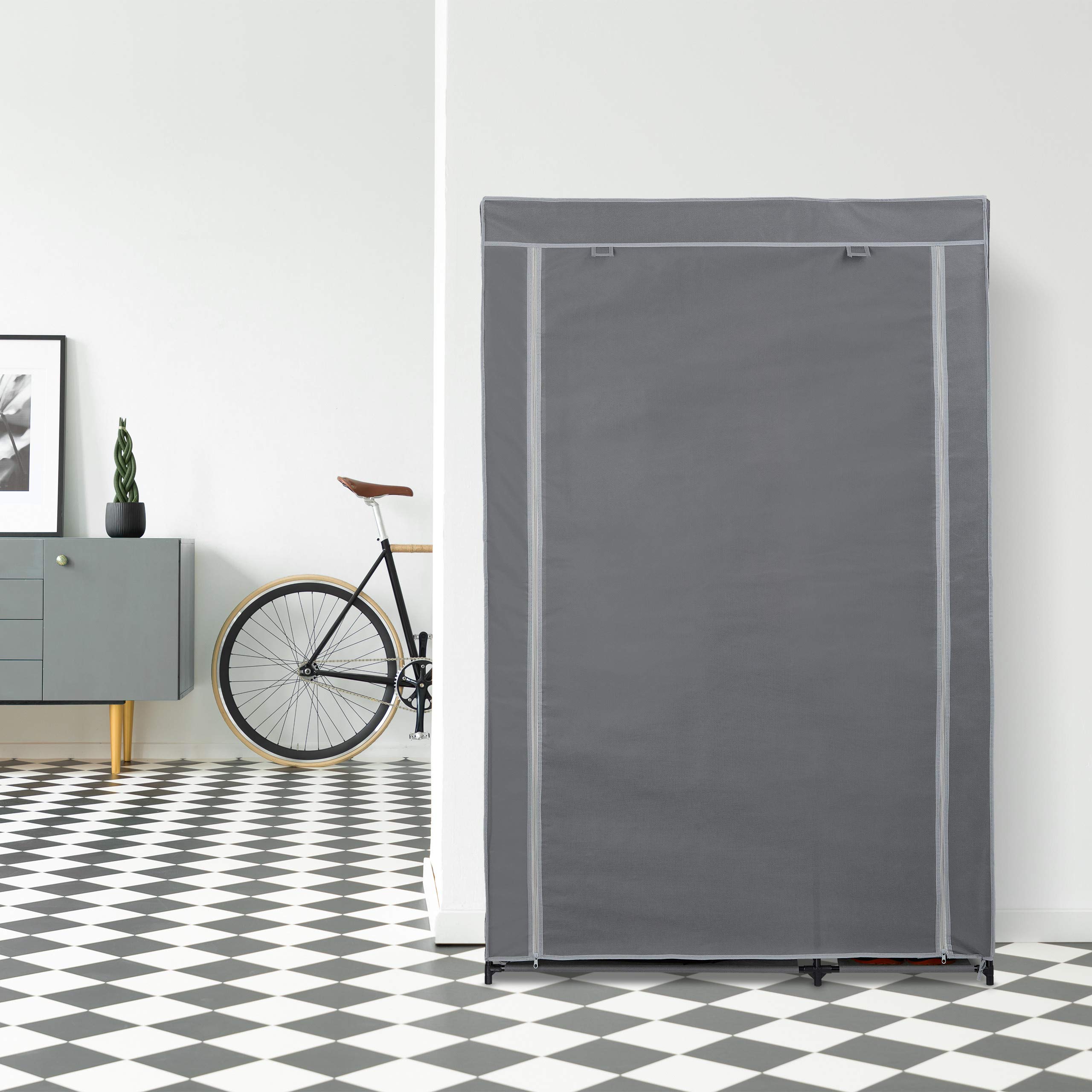 Relaxdays Armadio in Tessuto, con Asta per Abiti e 5 Ripiani, Pieghevole, Cerniera Zip, HLP: 161x105,5x45cm, Antracite