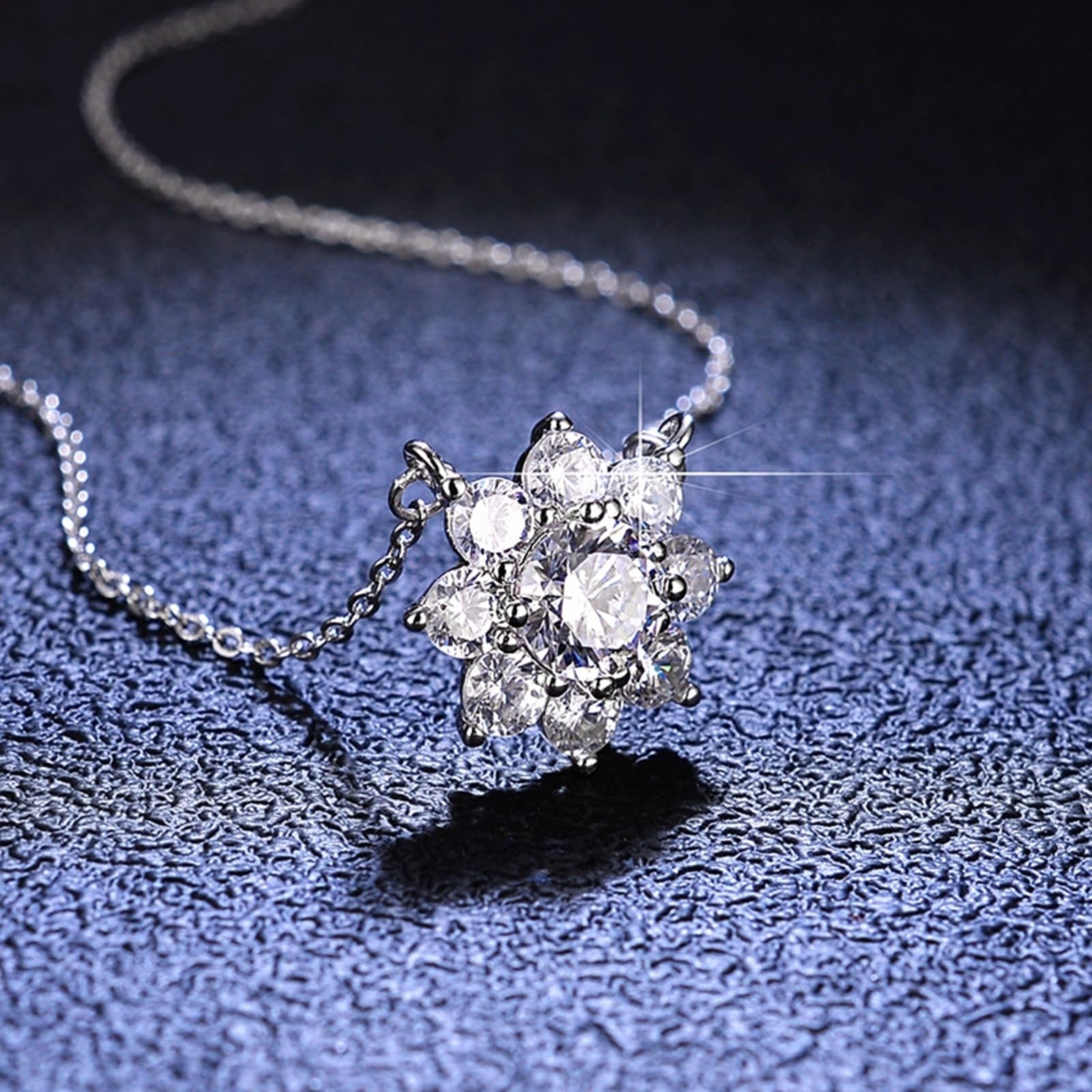 Collares de oro blanco para mujer con moissanita, collar de girasol de oro blanco/platino para mujer con halo de girasol